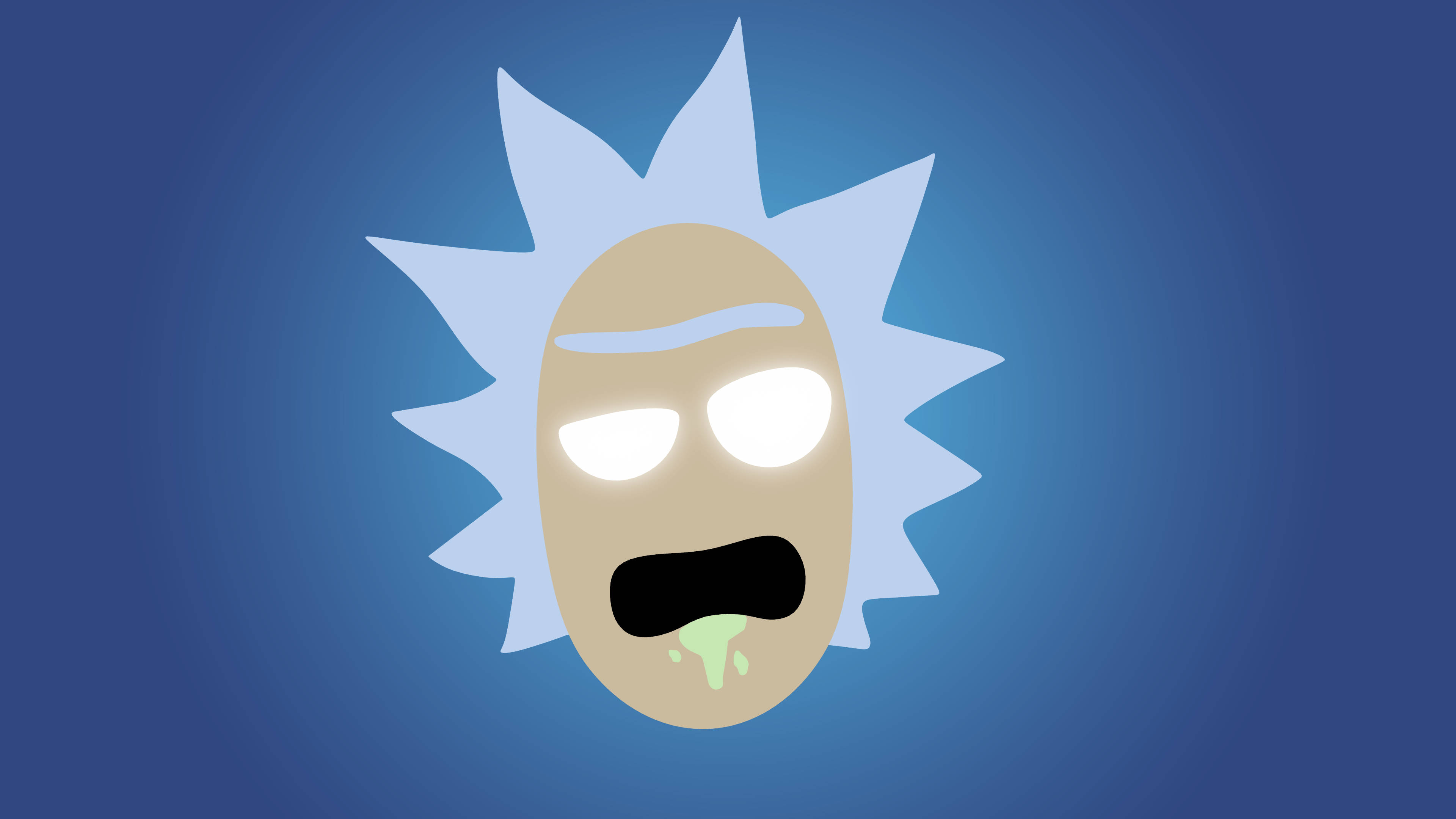 Rick and Morty, spiky white hair, glowing eyes, 4K Desktop Wallpaper