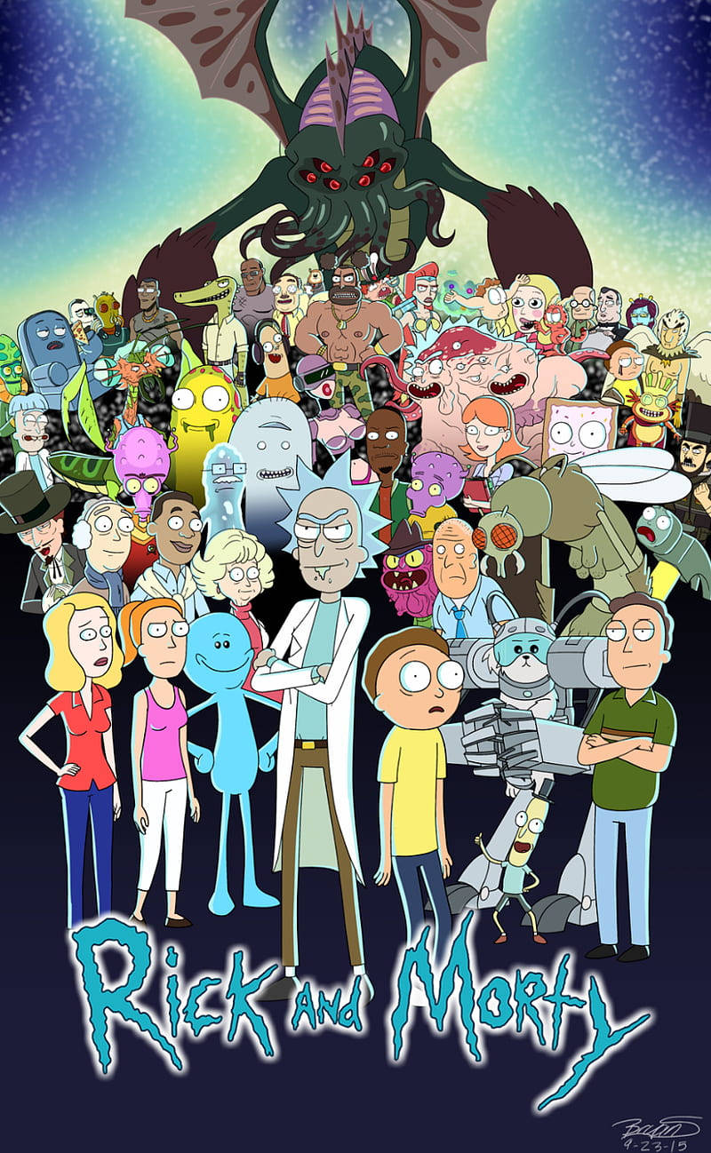 Rick And Morty, cosmic backdrop, alien characters, HD Phone Wallpaper