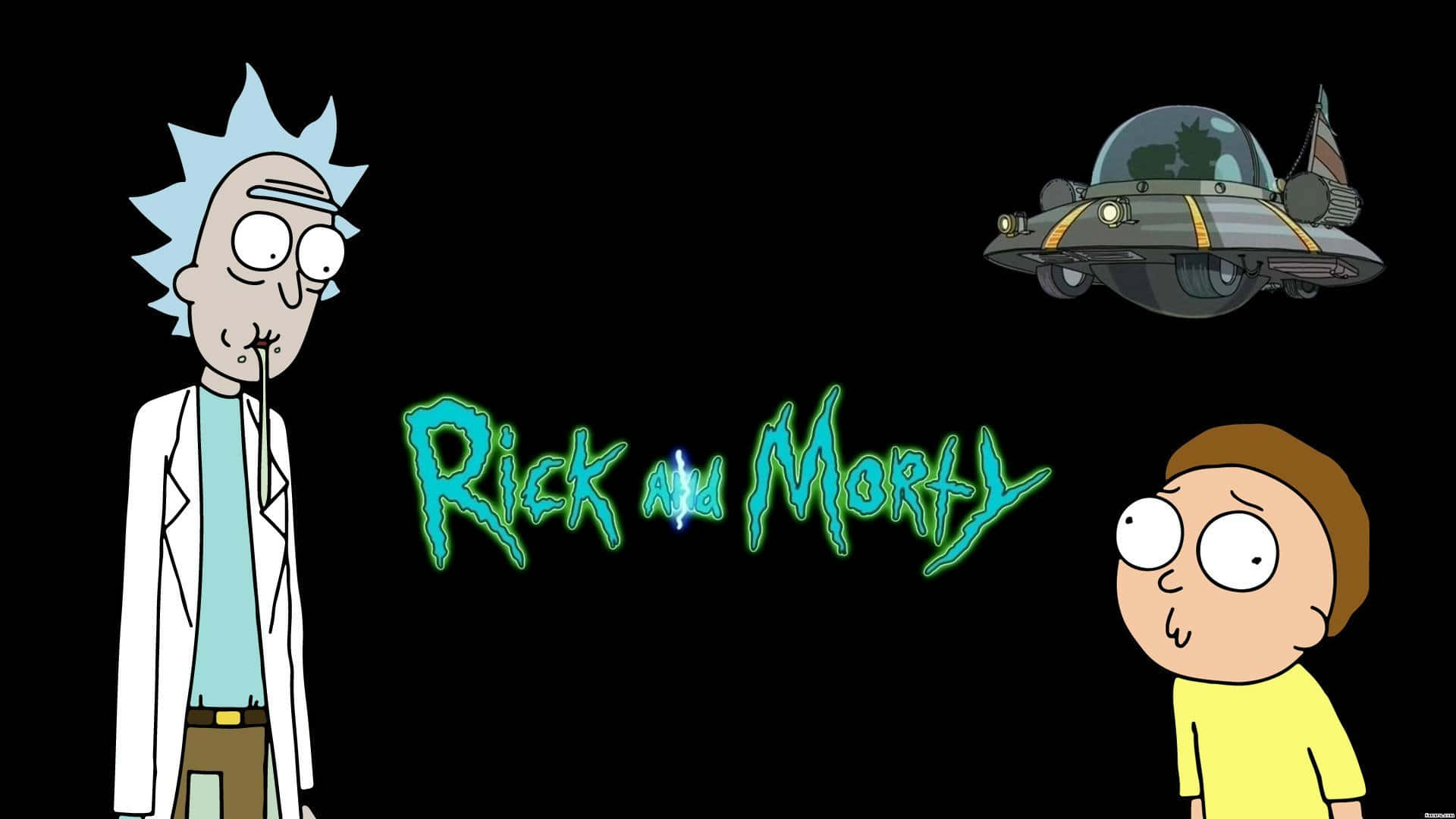 Rick And Morty, black background, spaceship, Full HD Desktop Wallpaper
