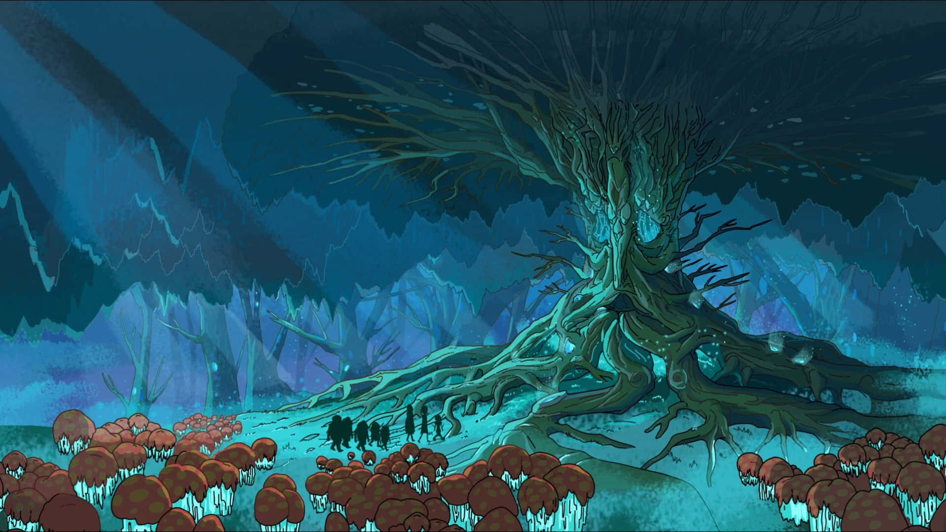 Rick and Morty, glowing tree, mystical forest, Full HD Desktop Wallpaper