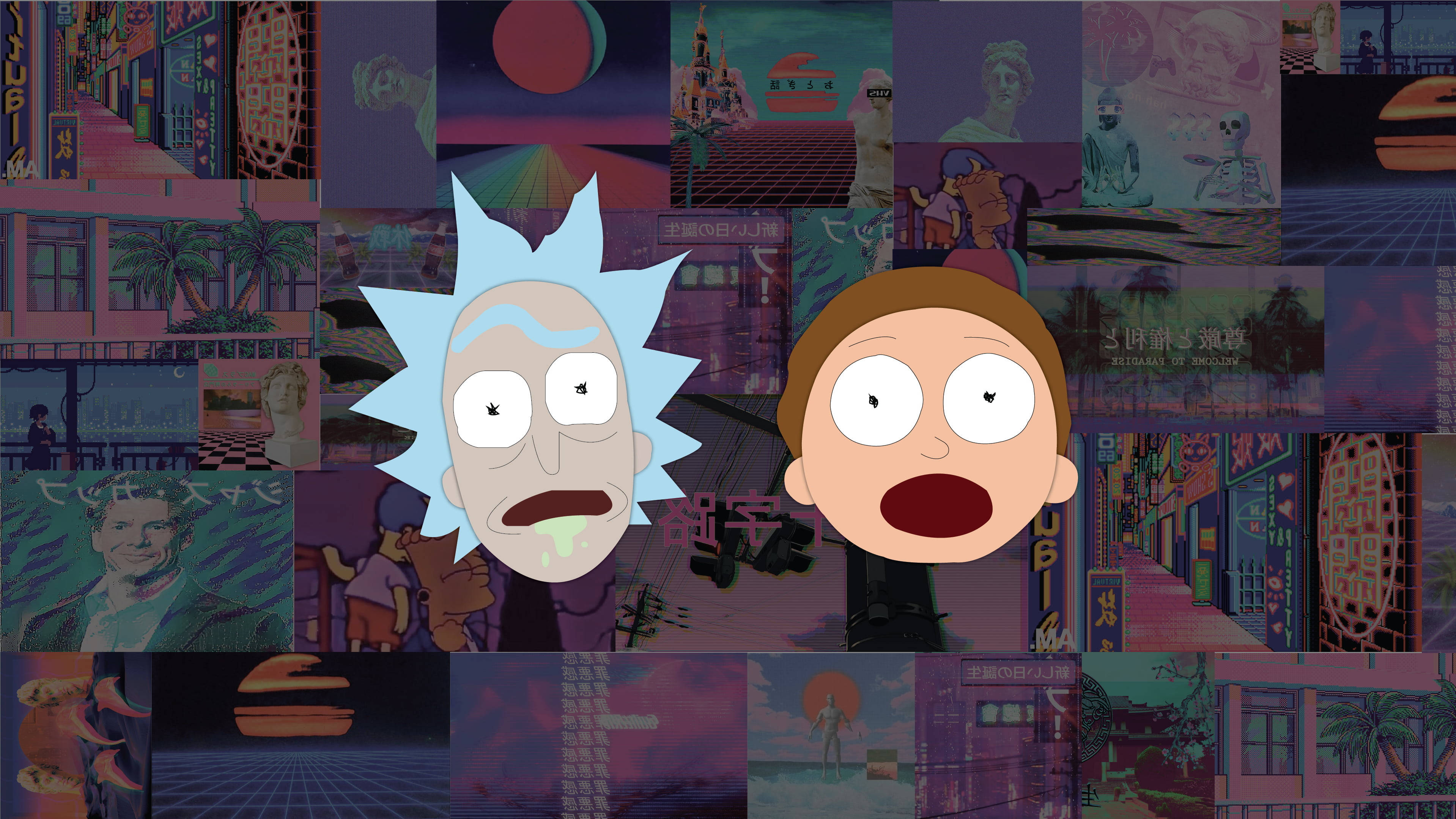 Rick And Morty, stoner aesthetic, retro-futuristic, 2K Desktop Wallpaper