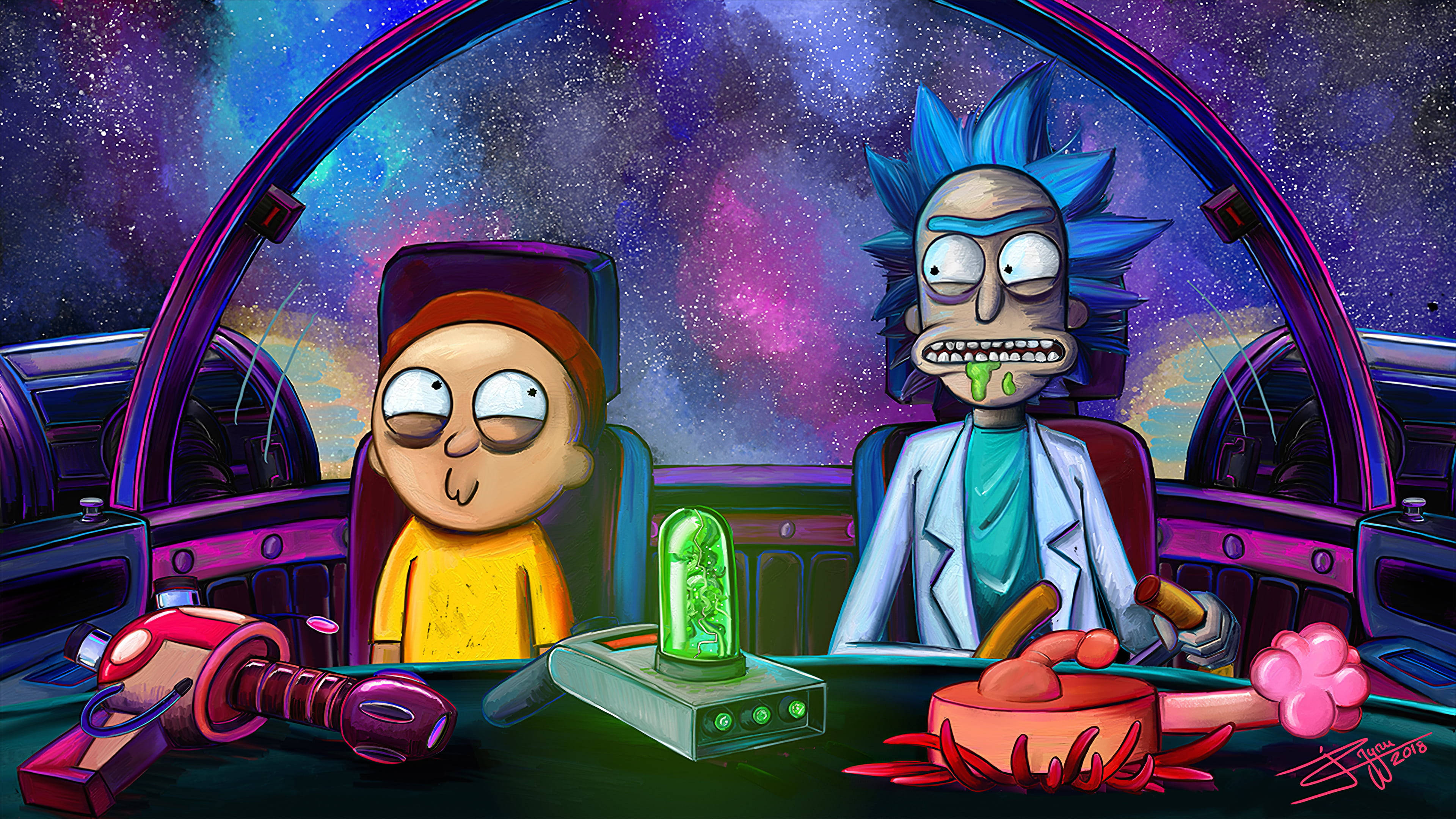 Rick And Morty, flying saucer, spaceship cockpit, 4K Desktop Wallpaper