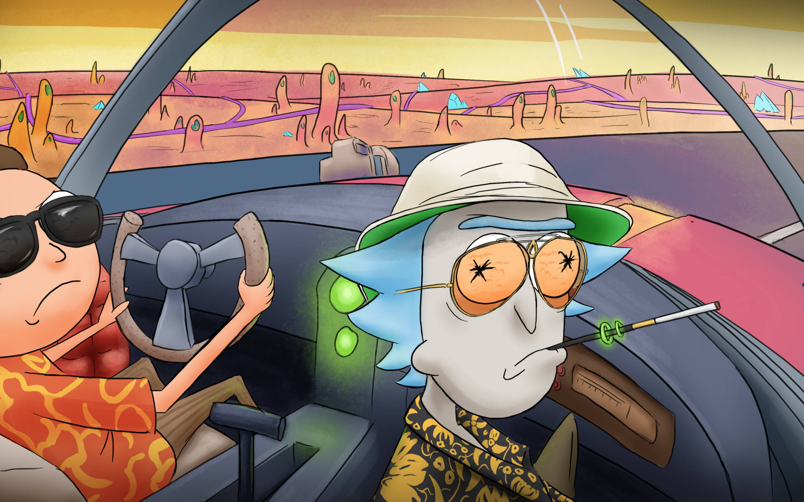 Rick And Morty, Stoner, surreal desert landscape, 2K Desktop Wallpaper