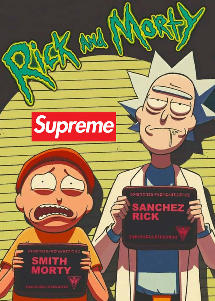 Rick and Morty, Supreme, yellow striped background, SD Phone Wallpaper