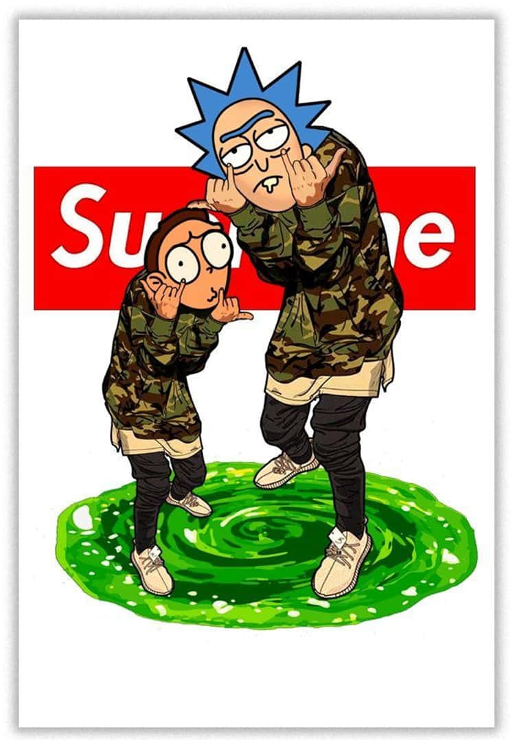 Rick and Morty, Supreme, camouflage outfits, SD Phone Wallpaper