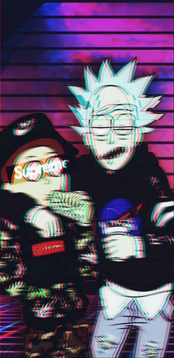Rick And Morty Supreme, glitch effects, vibrant purple, SD Phone Wallpaper