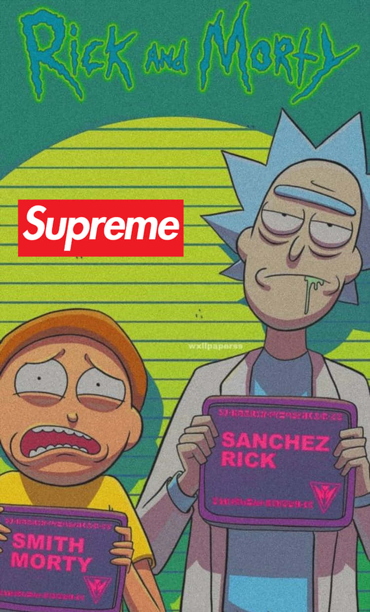 Rick and Morty, Supreme, purple signs, SD Phone Wallpaper