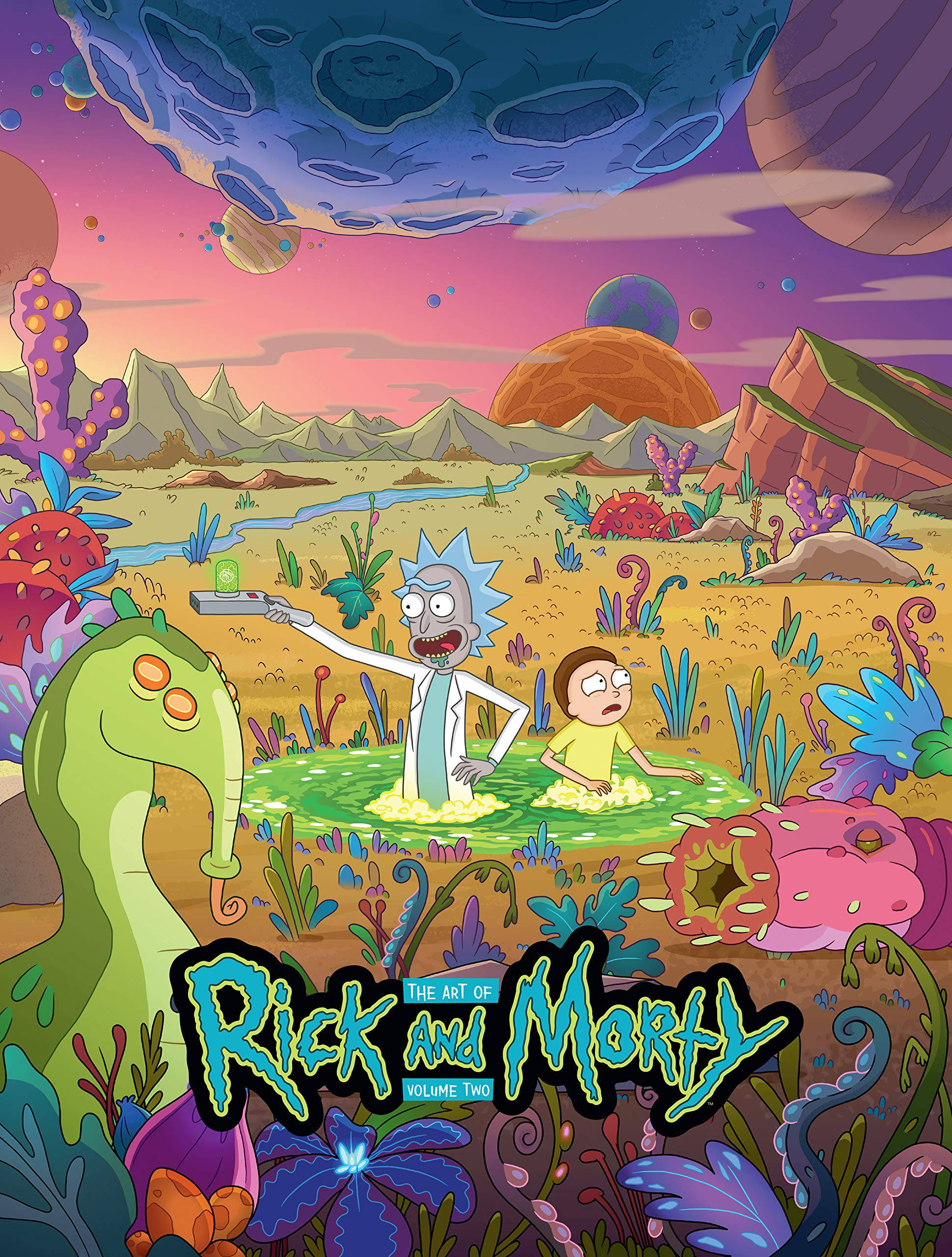 Rick And Morty, colorful planet, vibrant alien landscape, 2K Phone Wallpaper