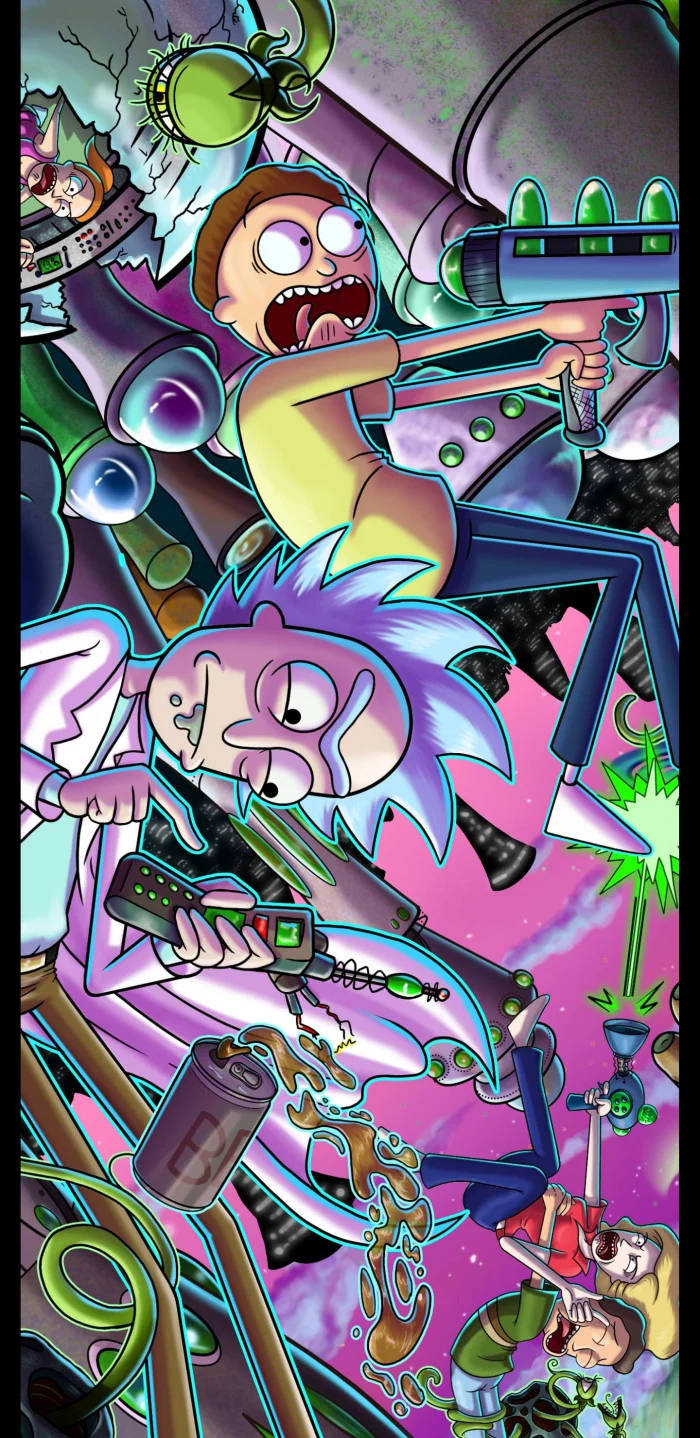 Rick And Morty, tablet, glowing weapons, HD Phone Wallpaper