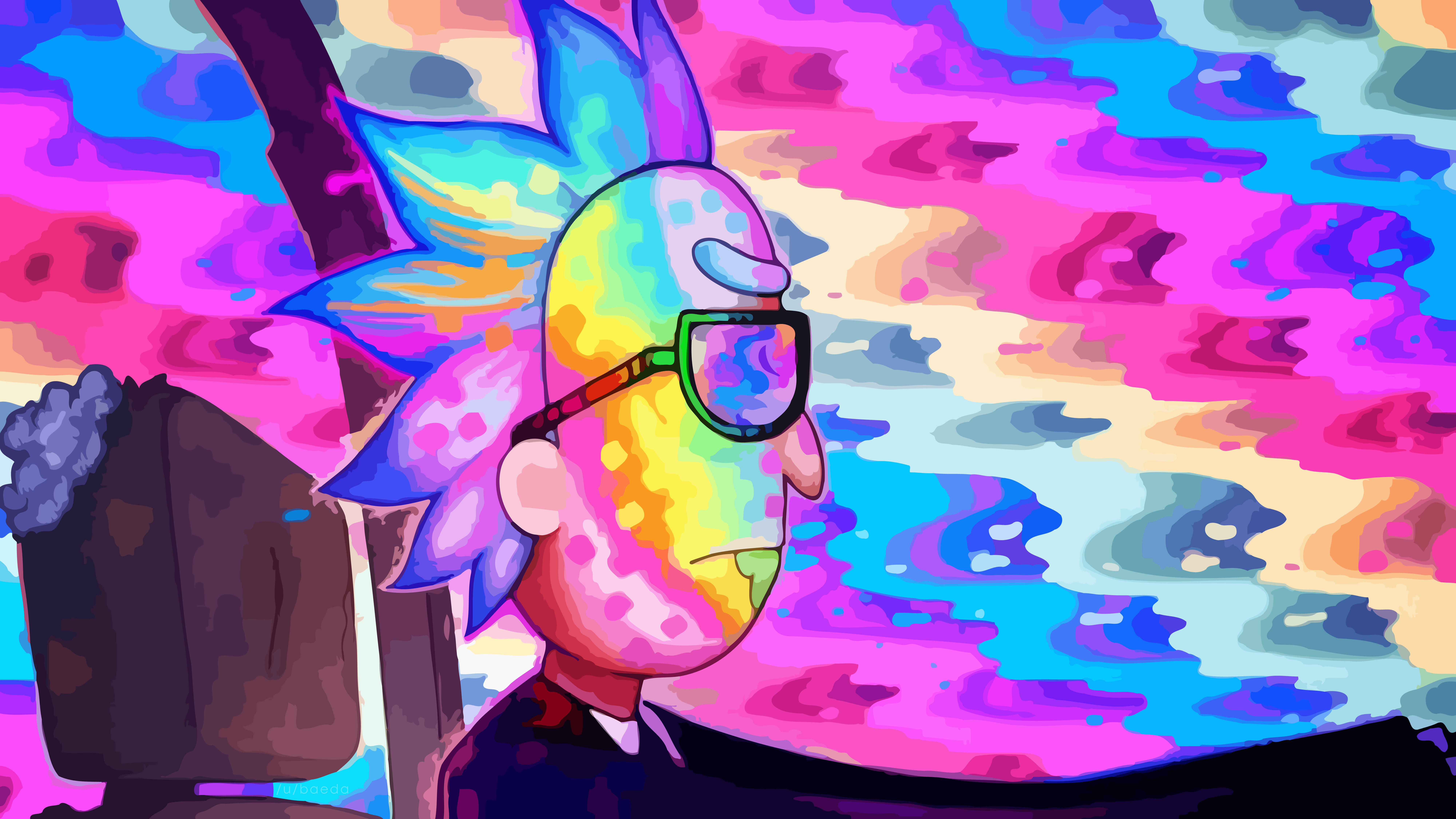 Rick And Morty, psychedelic, rainbow spiky hair, 8K Desktop Wallpaper