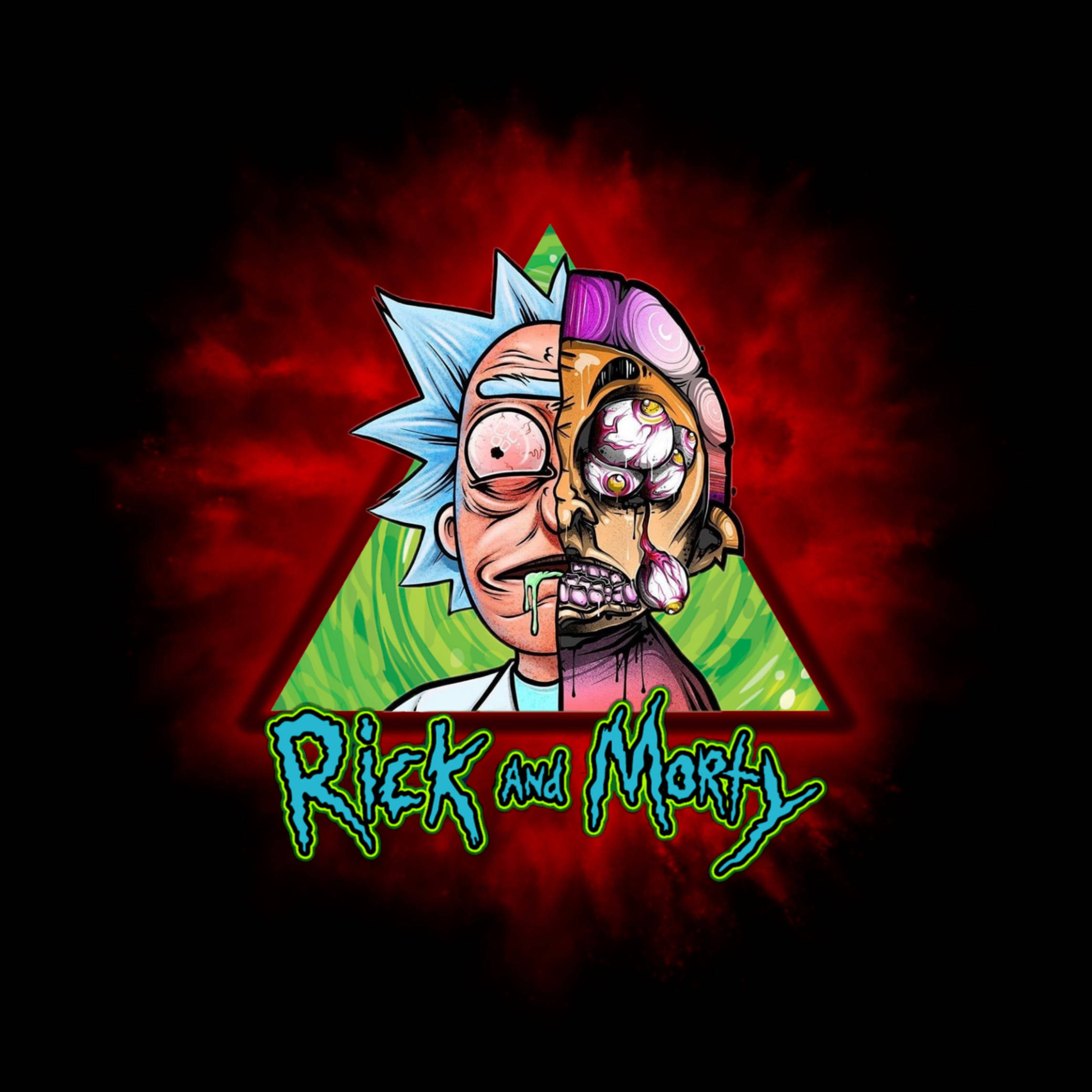 Rick And Morty, half-faced, glowing triangle, Full HD Desktop Wallpaper