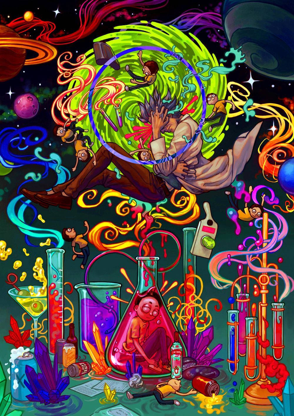 Rick And Morty, lab coat, swirling cosmic colors, HD Phone Wallpaper
