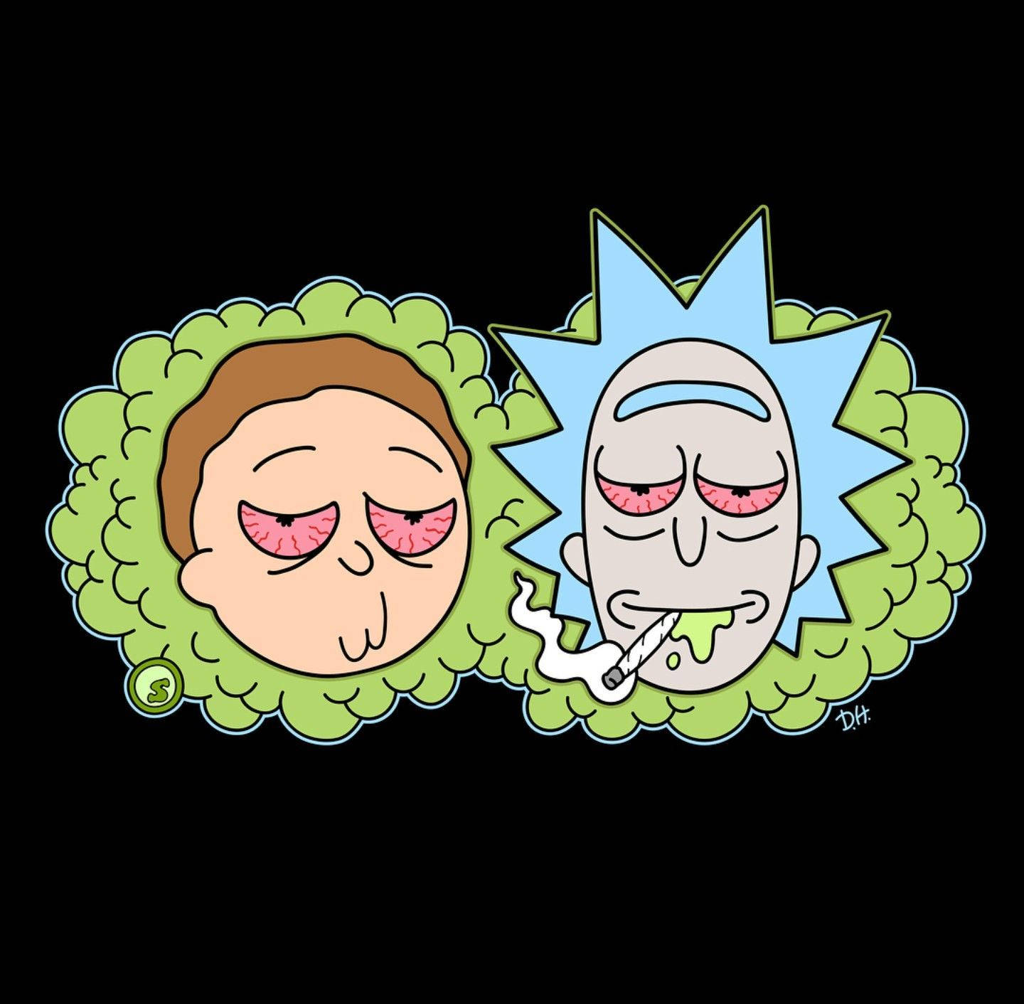 Rick and Morty, green smoke clouds, black background, HD Desktop Wallpaper