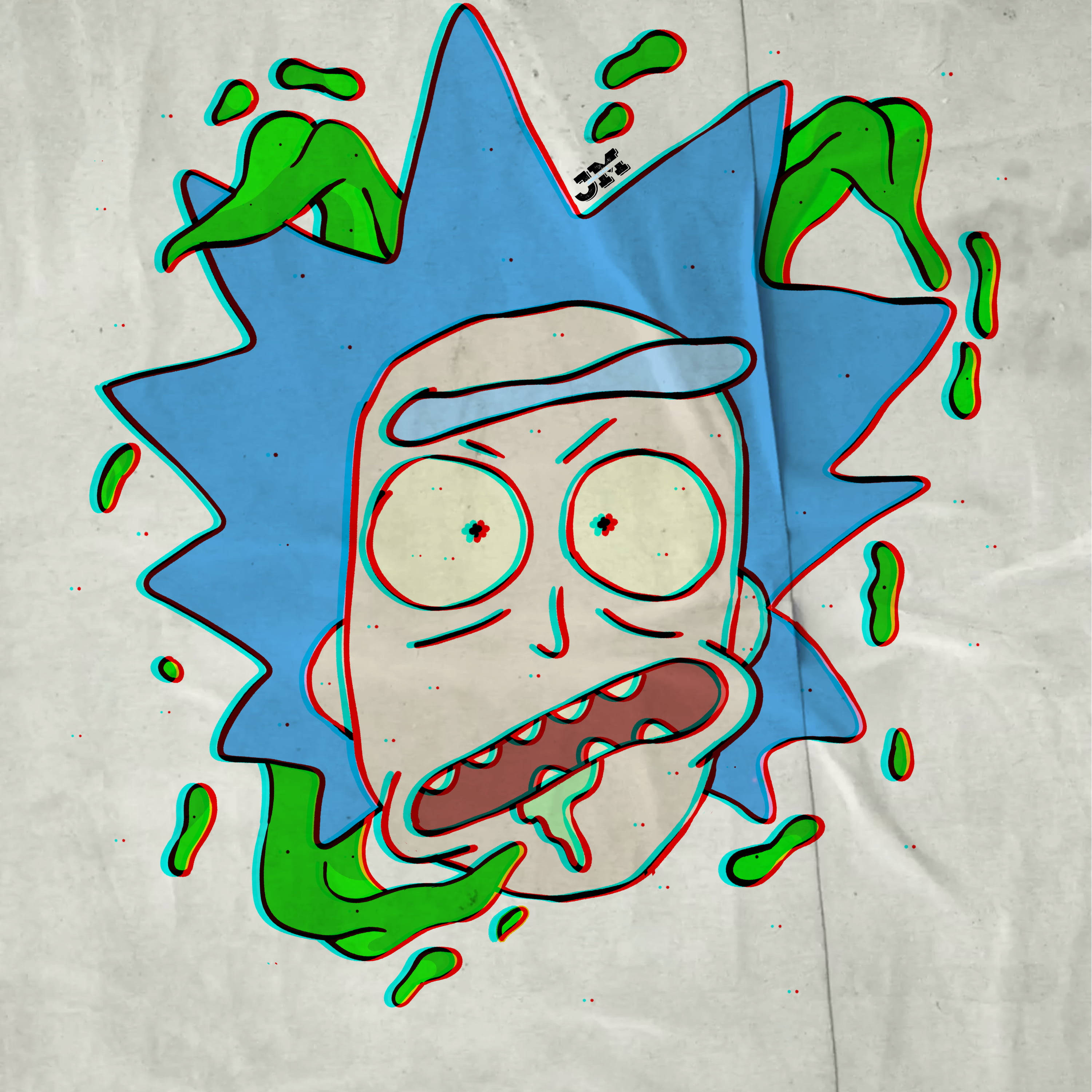 Rick and Morty, spiky blue hair, green goo, 2K Desktop Wallpaper