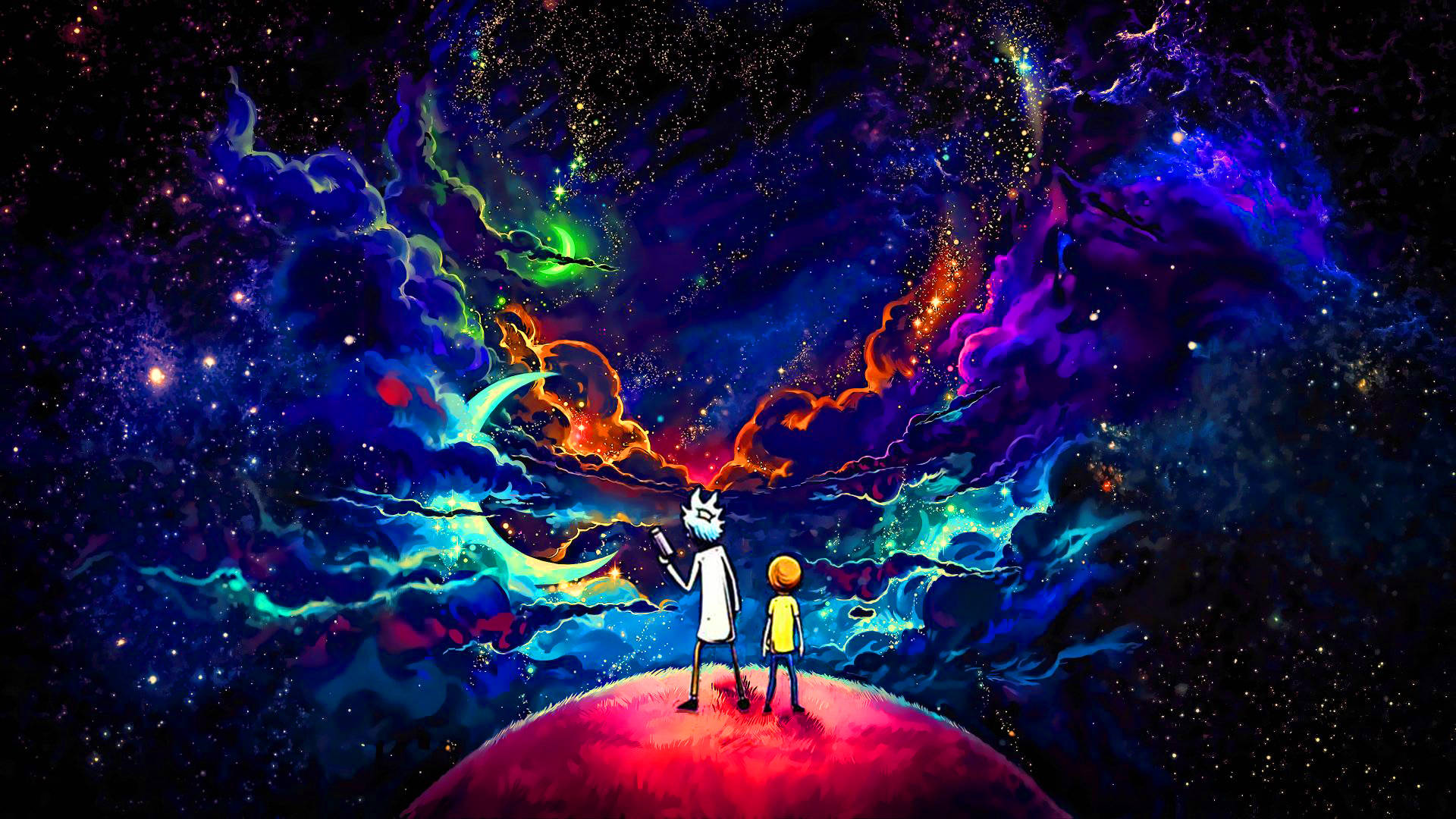 Rick And Morty, red planet, cosmic nebula, Full HD Desktop Wallpaper