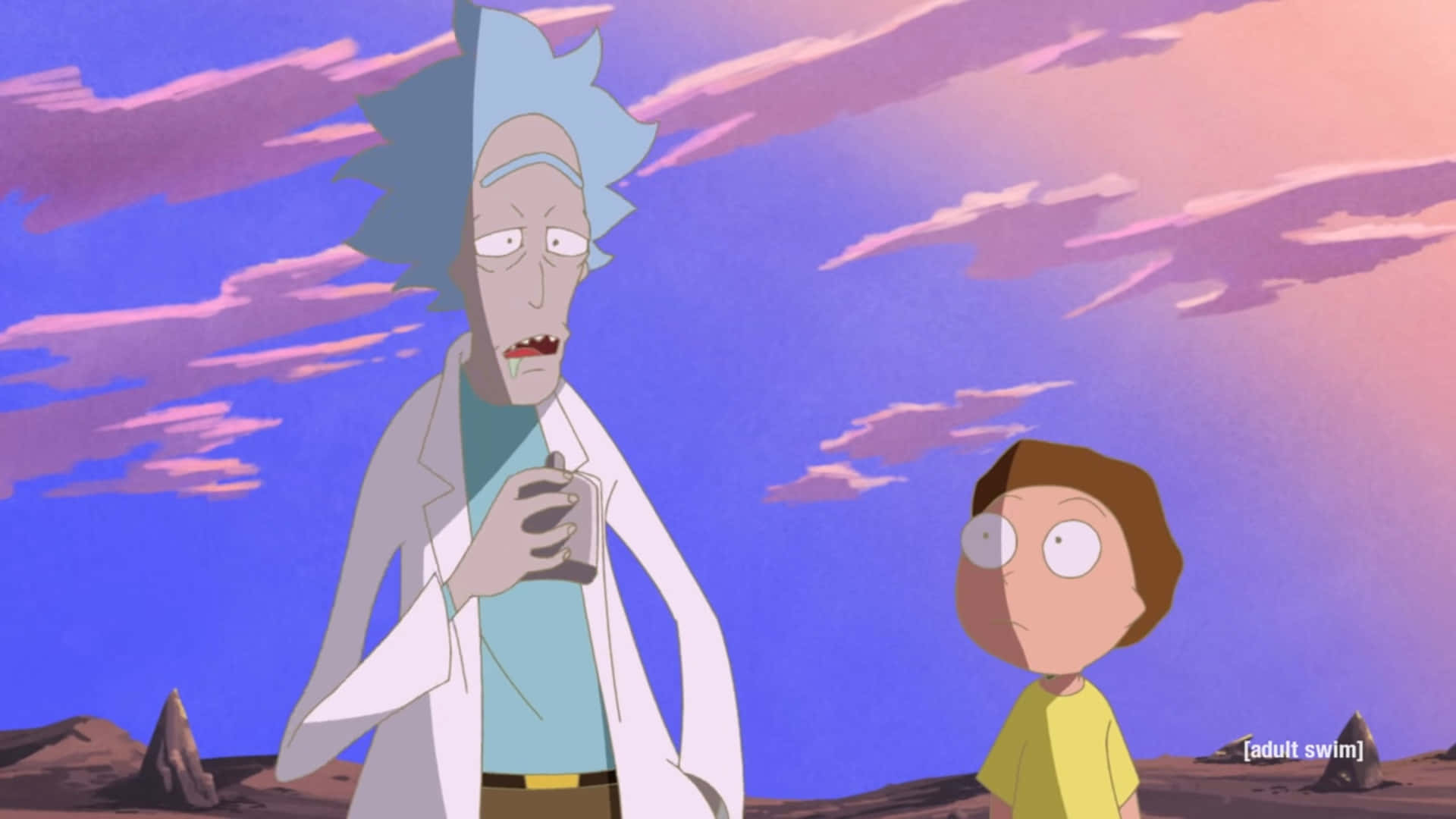 Rick And Morty, desert, surreal purple and pink sky, Full HD Desktop Wallpaper