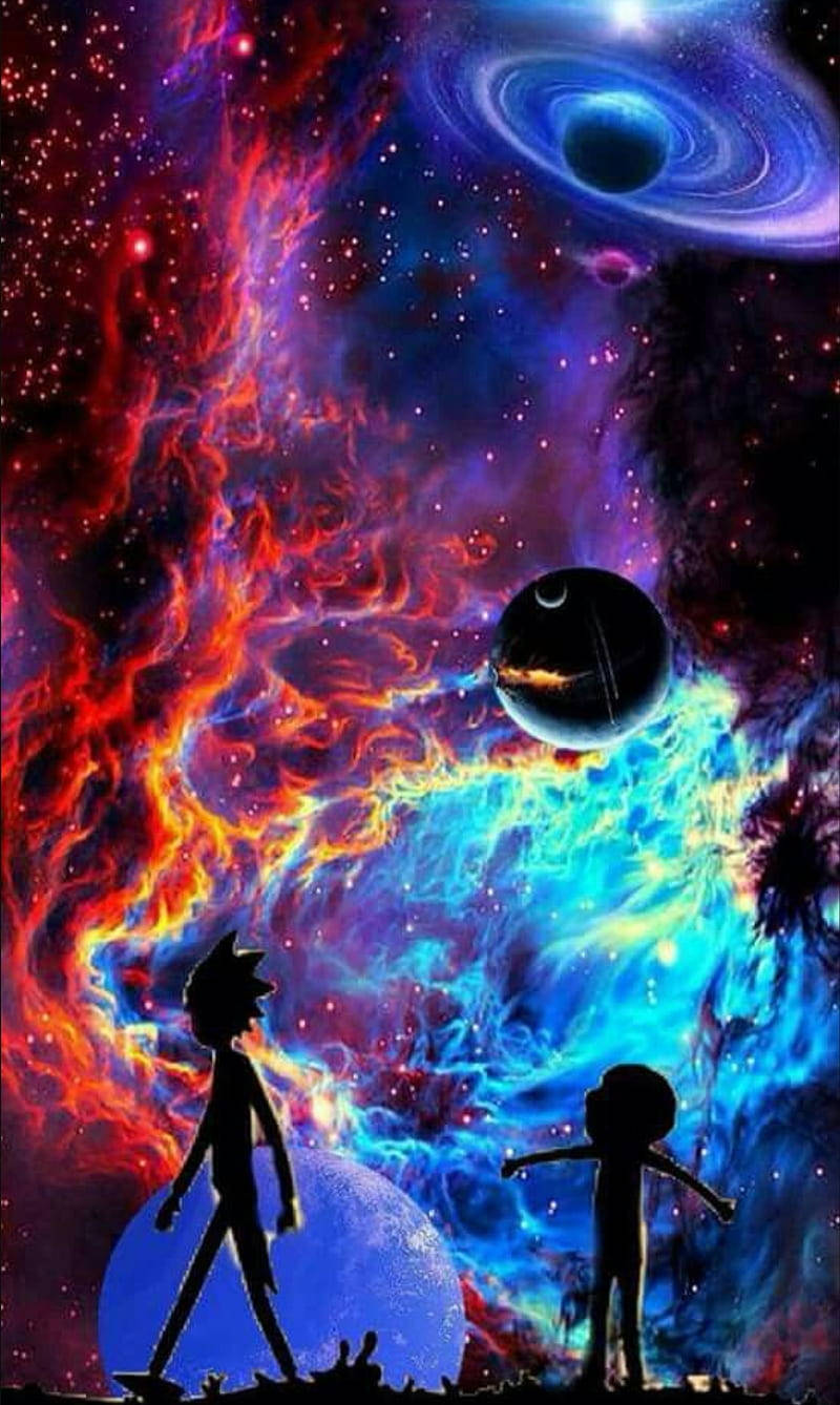Rick And Morty, colorful galaxy, swirling red and blue nebulae, HD Phone Wallpaper