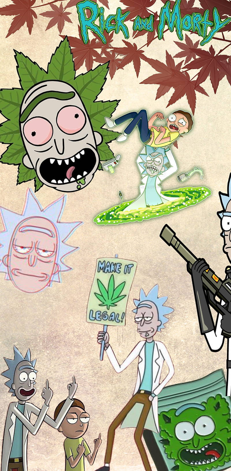 Rick And Morty, anime style, marijuana leaves, HD Phone Wallpaper