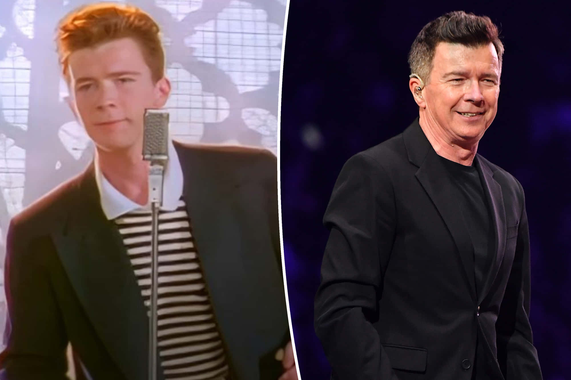 Rick Astley, vintage striped shirt, mic, Full HD Desktop Wallpaper