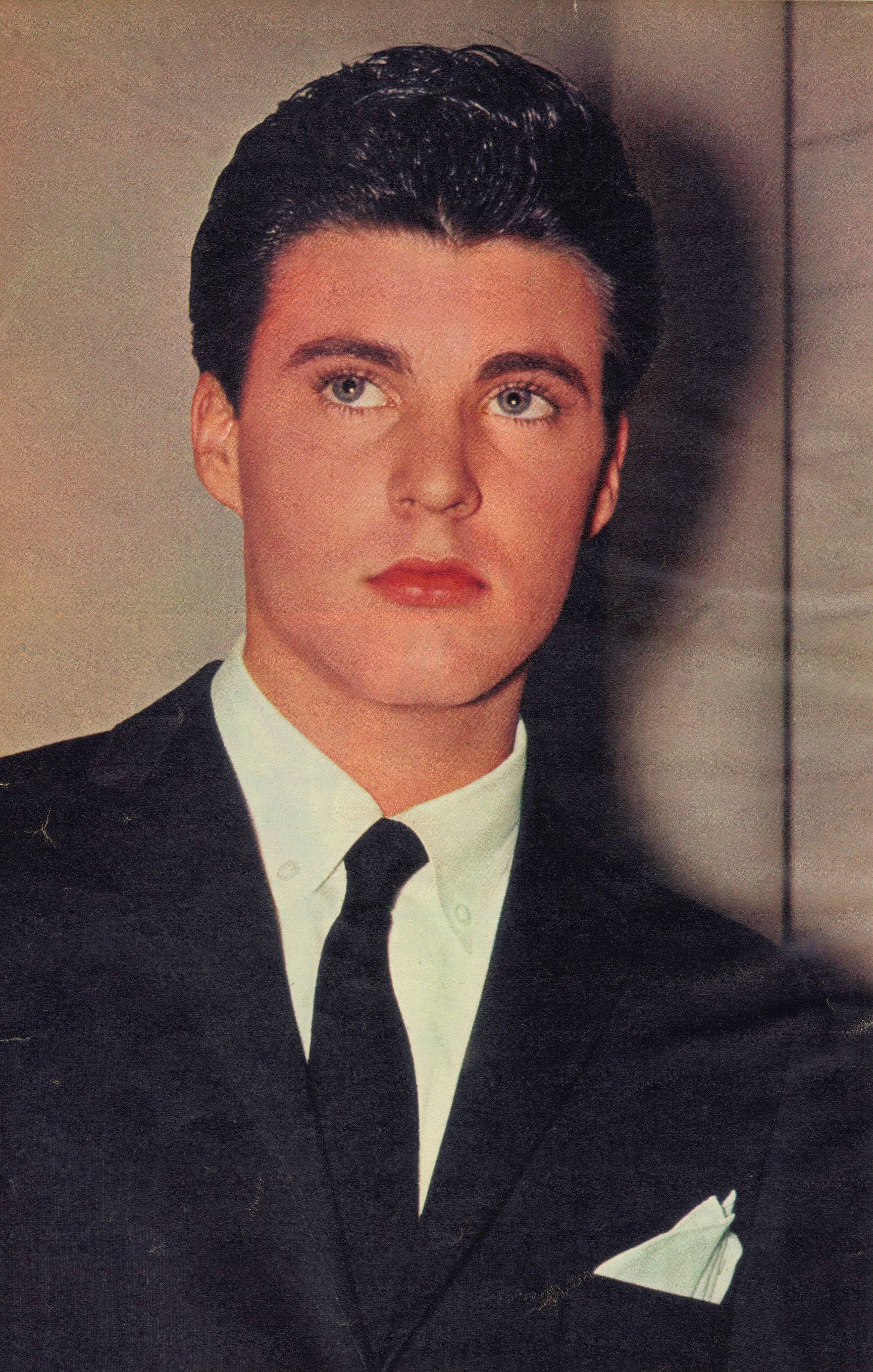 Rick Nelson, black suit, white shirt, 2K Phone Wallpaper
