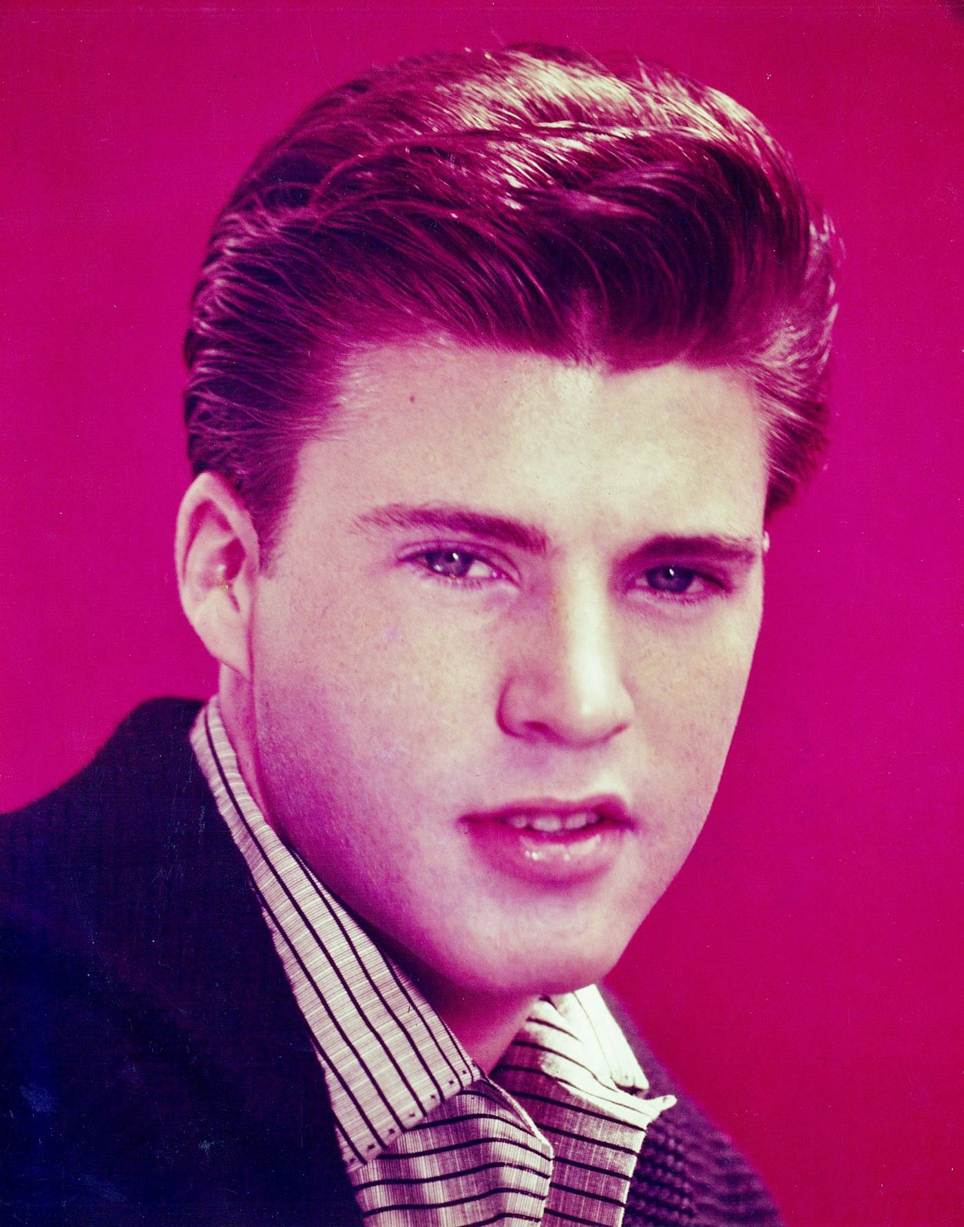 Rick Nelson, striped shirt, vivid pink studio background, HD Phone Wallpaper