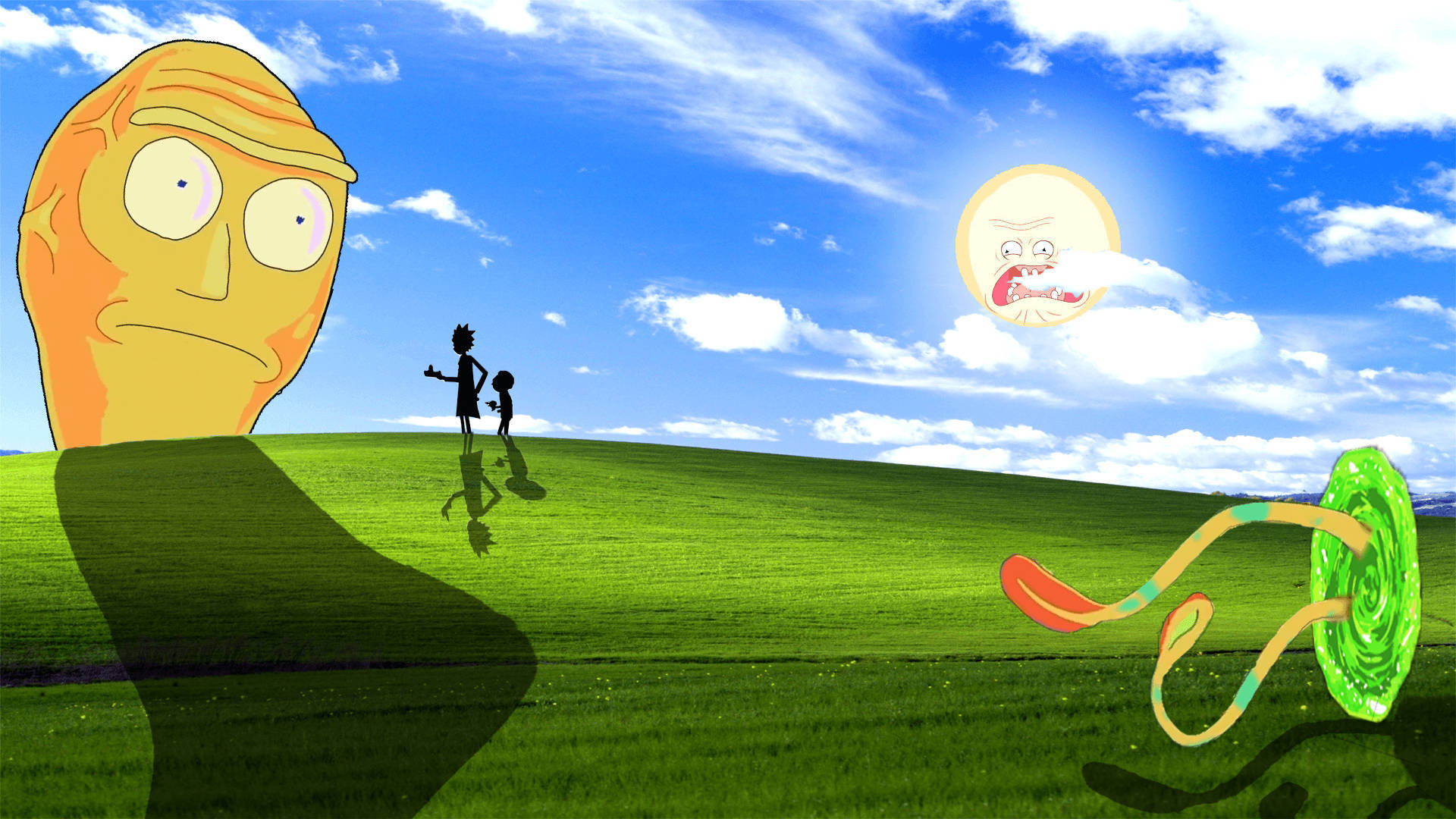 Rick Sanchez, blue sky, grassy hill, Full HD Desktop Wallpaper
