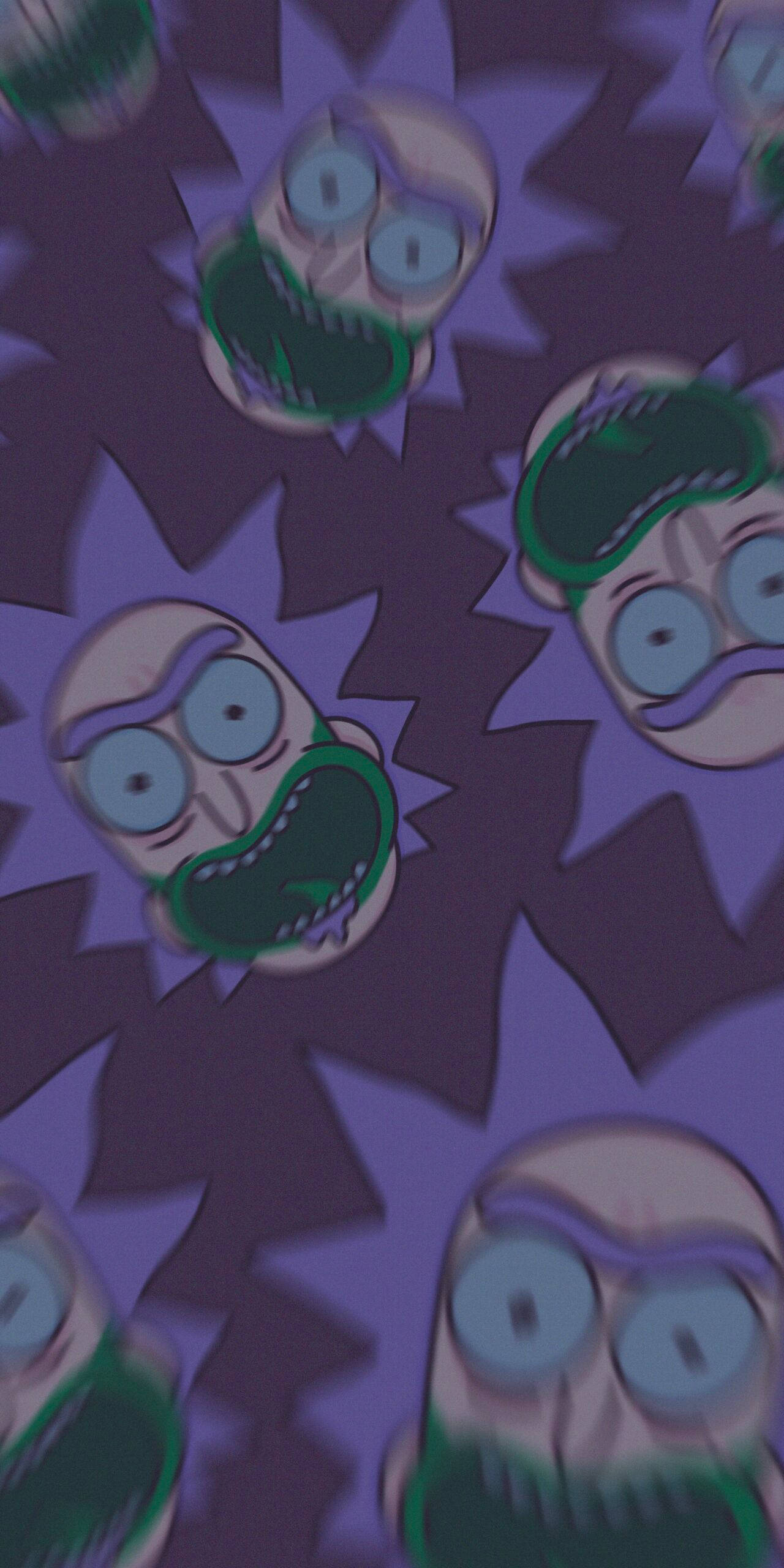 Rick Sanchez, purple starburst, wide eyes, 2K Phone Wallpaper