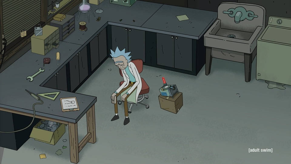 Rick Sanchez, cluttered lab, broken gadgets, SD Desktop Wallpaper