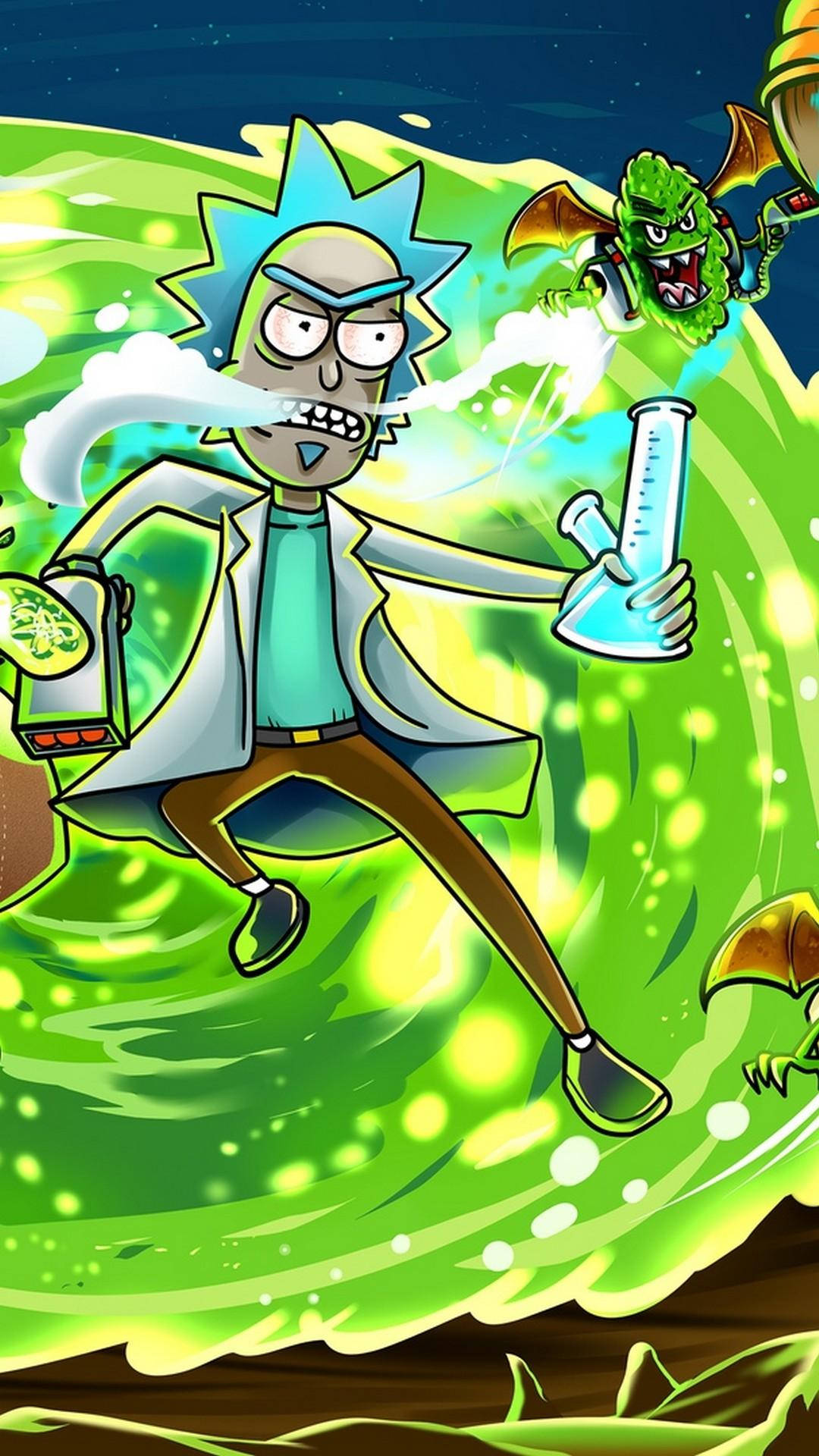 Rick Sanchez, lab coat, swirling green portal, Full HD Phone Wallpaper