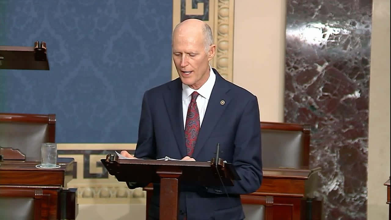 Rick Scott, podium, wooden podium, HD Desktop Wallpaper