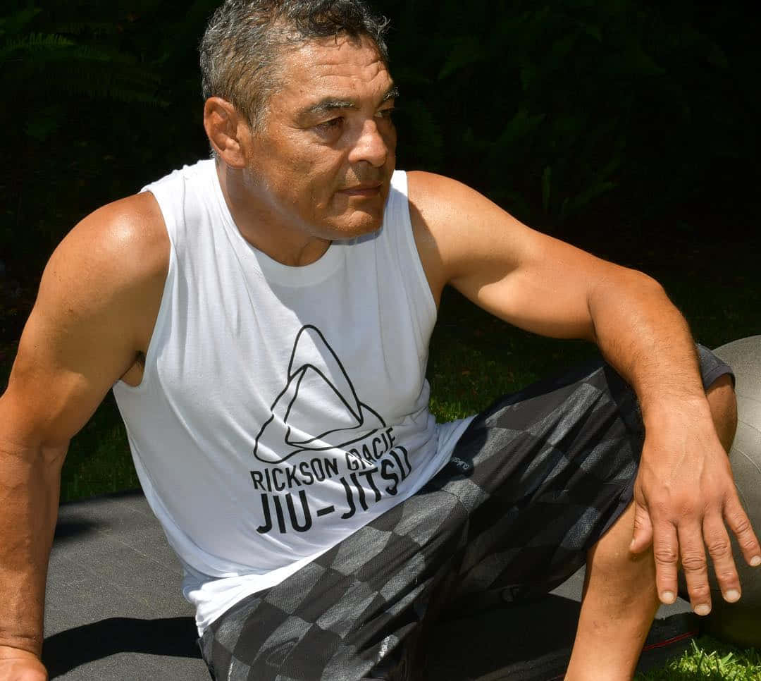 Rickson Gracie, white tank top, checkered shorts, SD Desktop Wallpaper