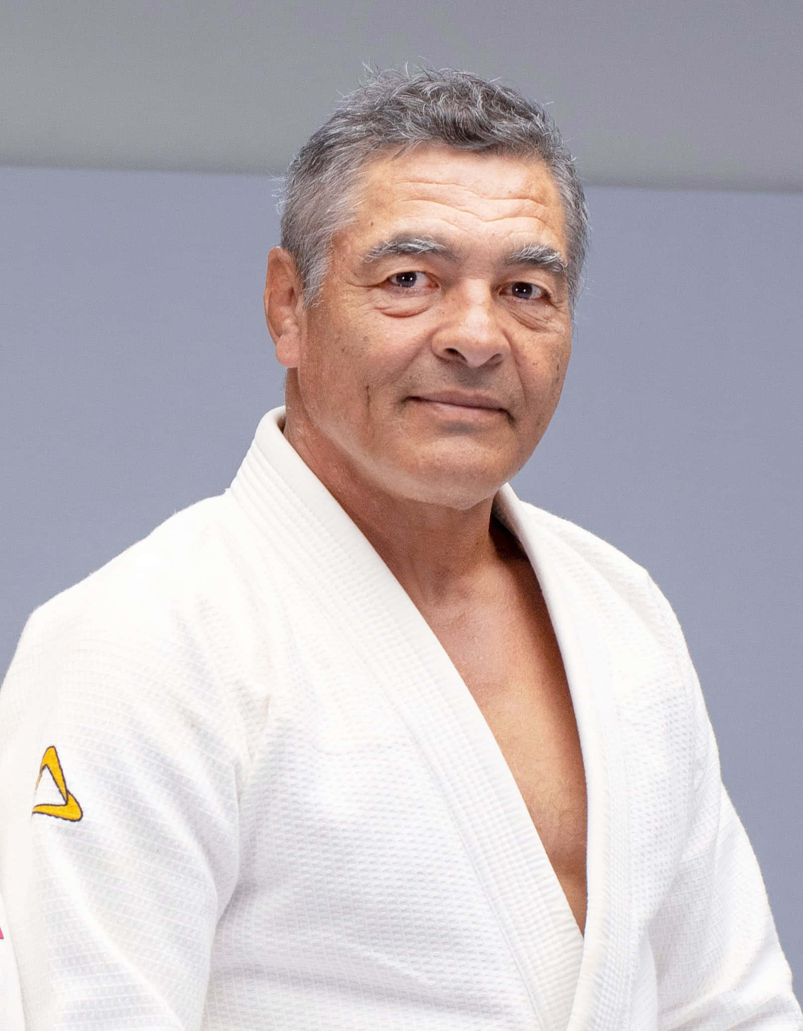 Rickson Gracie, white judo gi, plain gray background, Full HD Phone Wallpaper