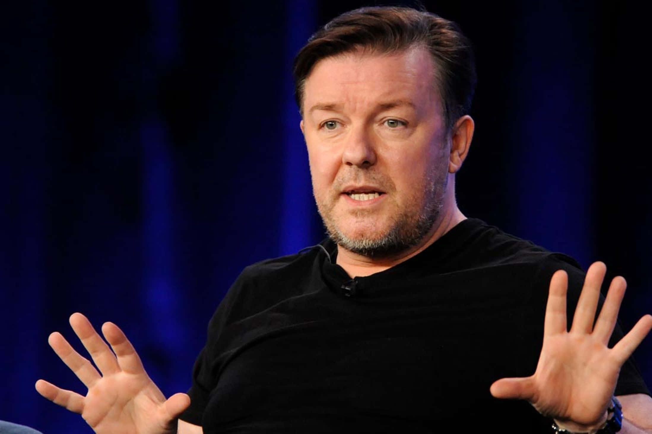 Ricky Gervais, chuckling, stage, Full HD Desktop Wallpaper