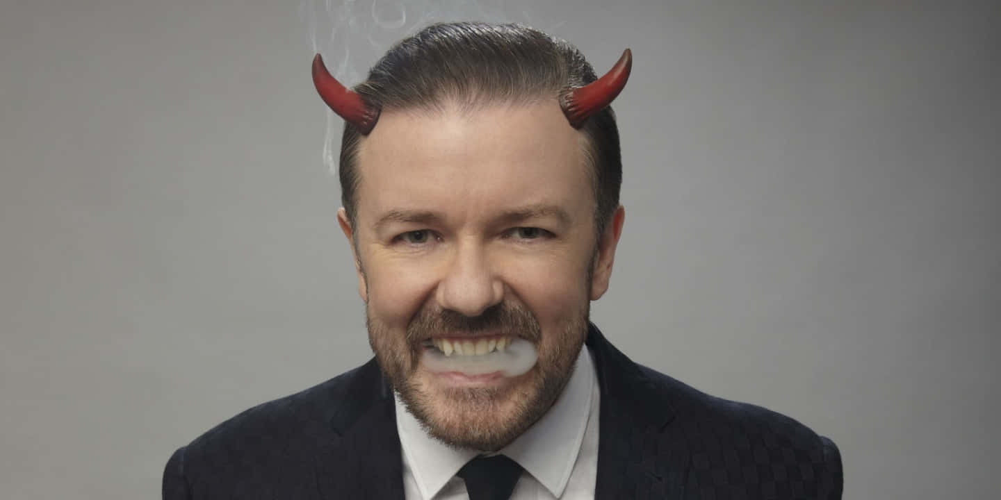 Ricky Gervais, red devil horns, smoke emerging from mouth, HD Desktop Wallpaper