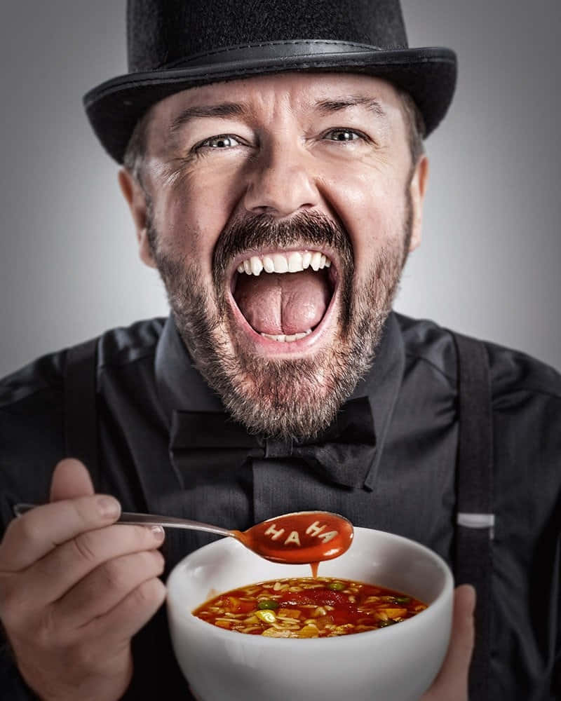 Ricky Gervais, black top hat, bowtie, SD Phone Wallpaper
