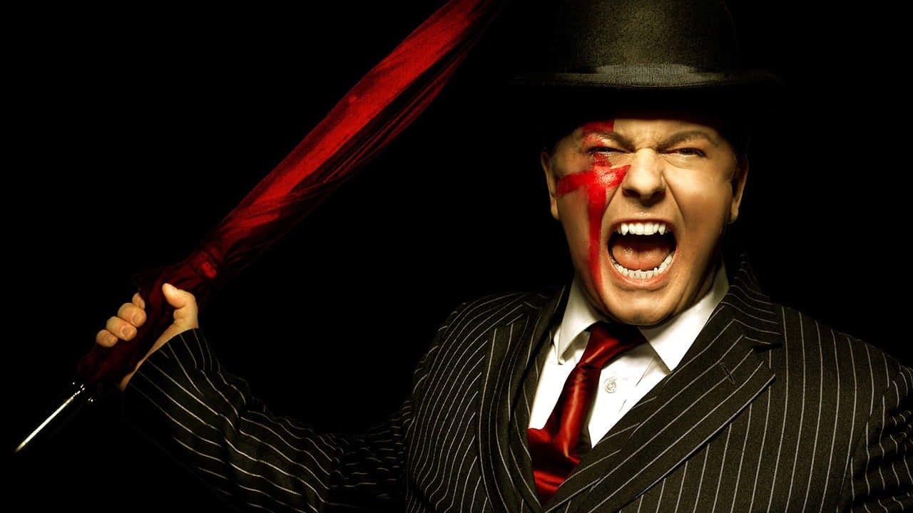 Ricky Gervais, pinstripe suit, top hat, HD Desktop Wallpaper