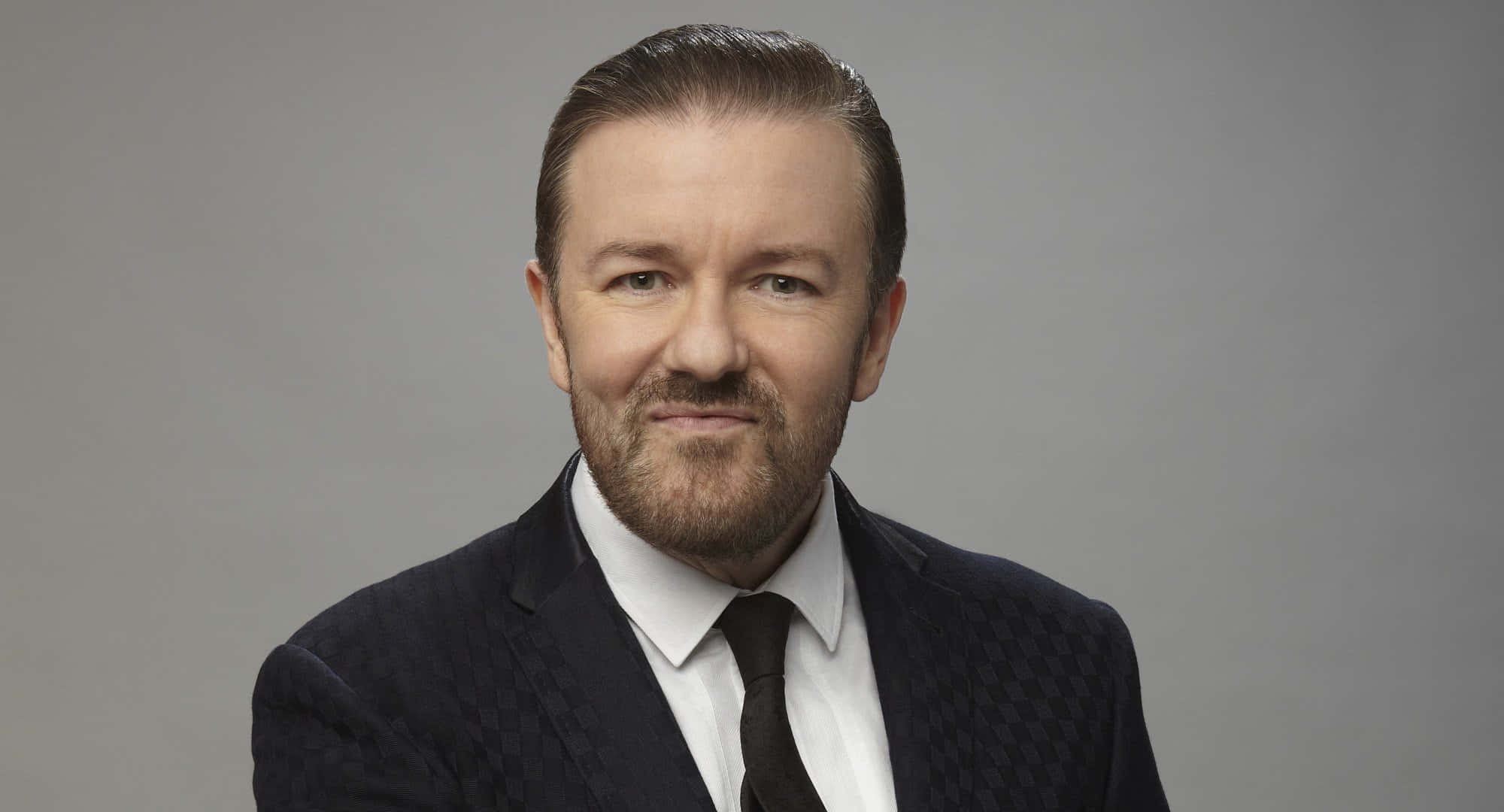 Ricky Gervais, beard, slicked-back hair, Full HD Desktop Wallpaper