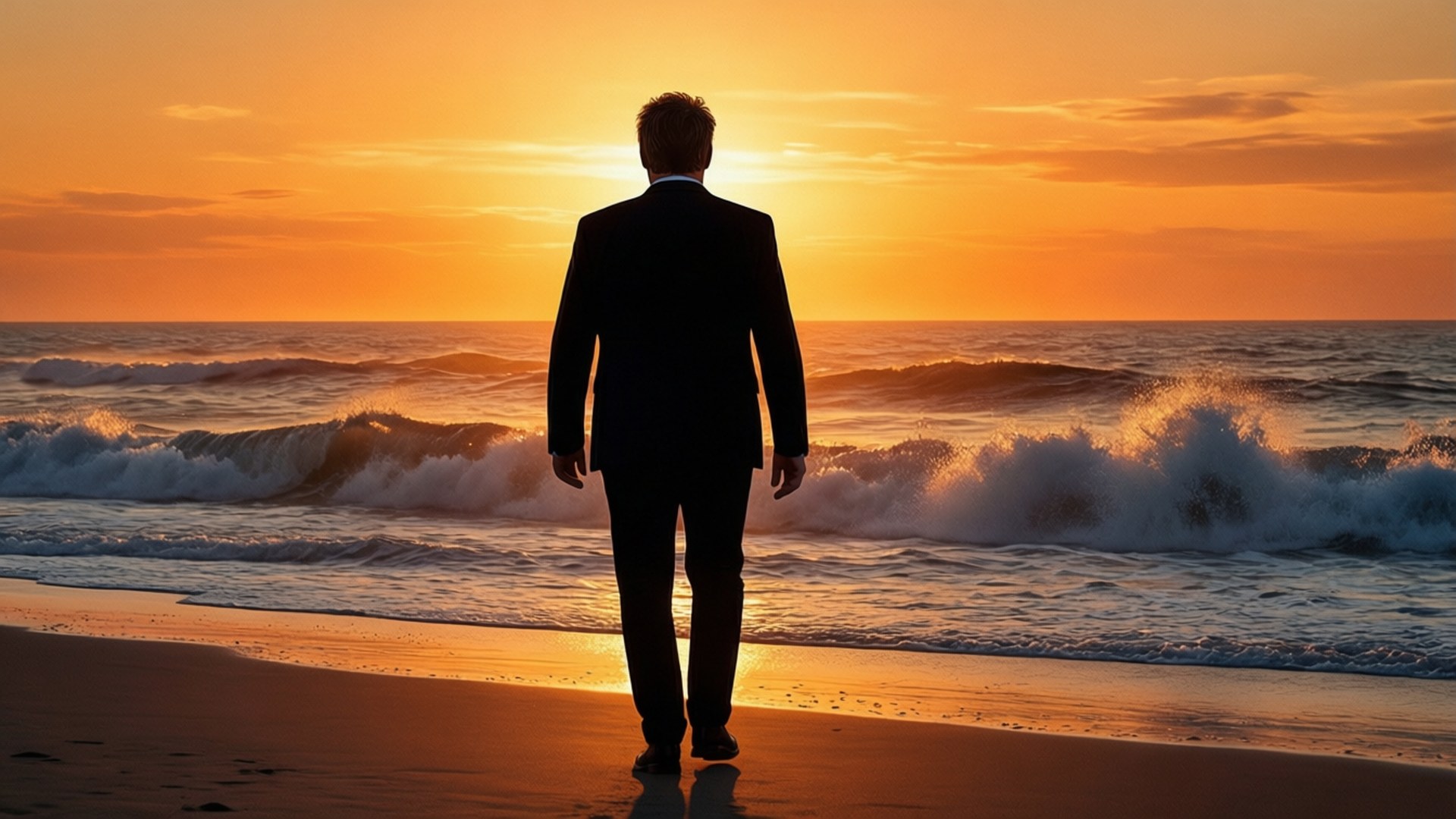 Ricky Gervais, beach, sunset, Full HD Desktop Wallpaper
