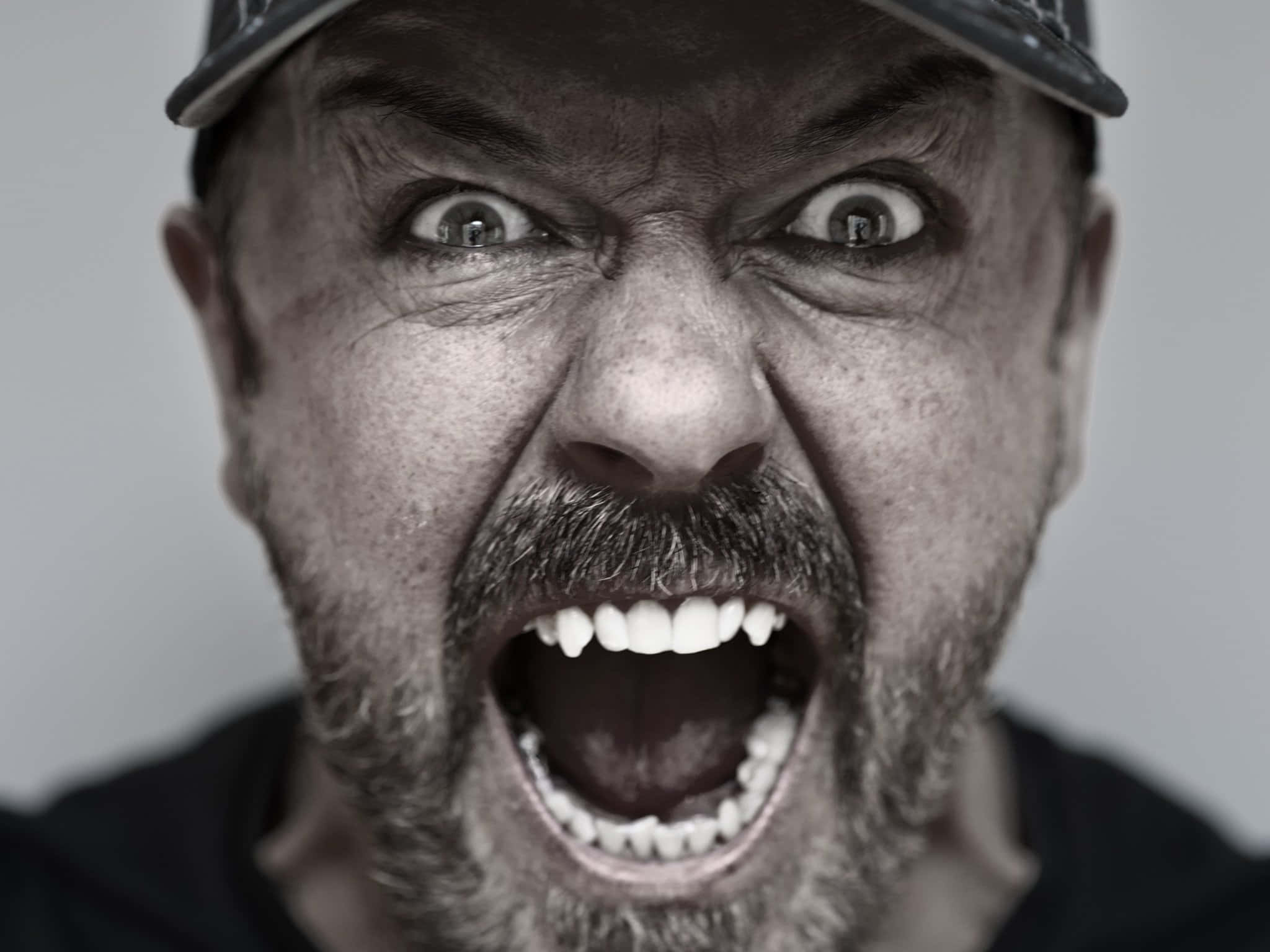 Ricky Gervais, black and white, close-up, Full HD Desktop Wallpaper