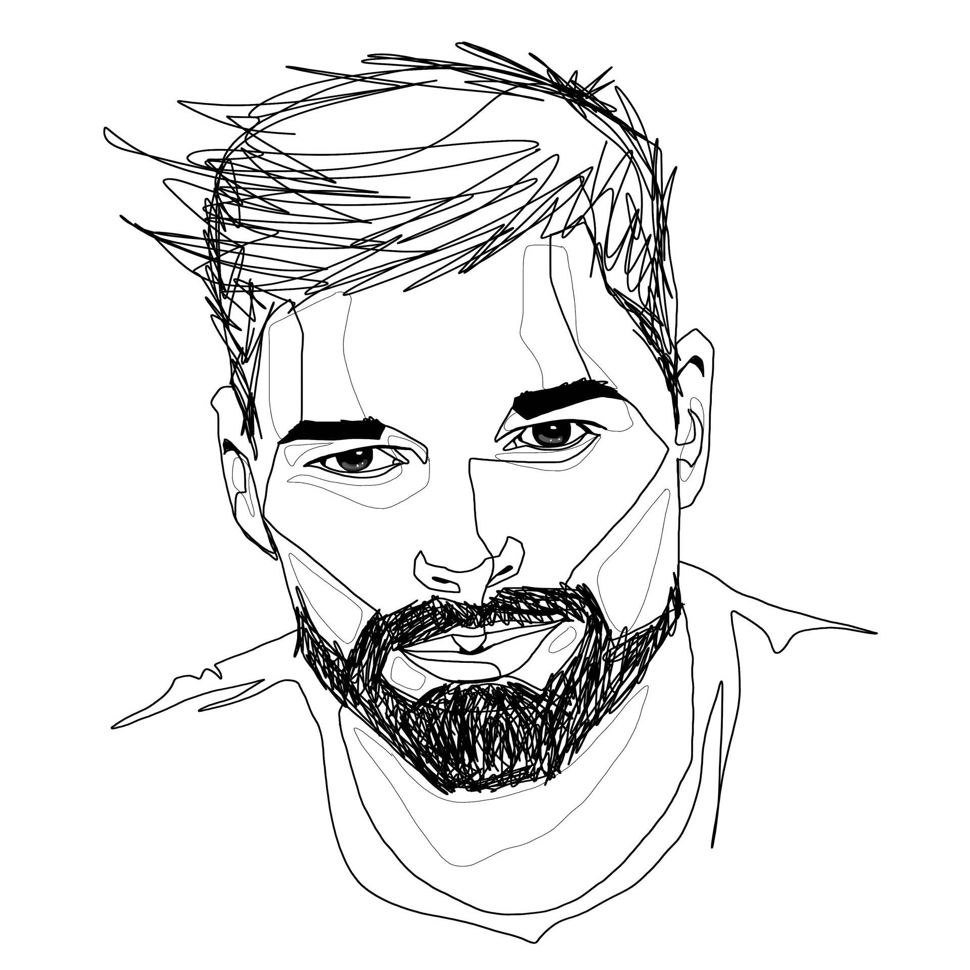 Ricky Martin, black and white line art, bearded man, Full HD Desktop Wallpaper