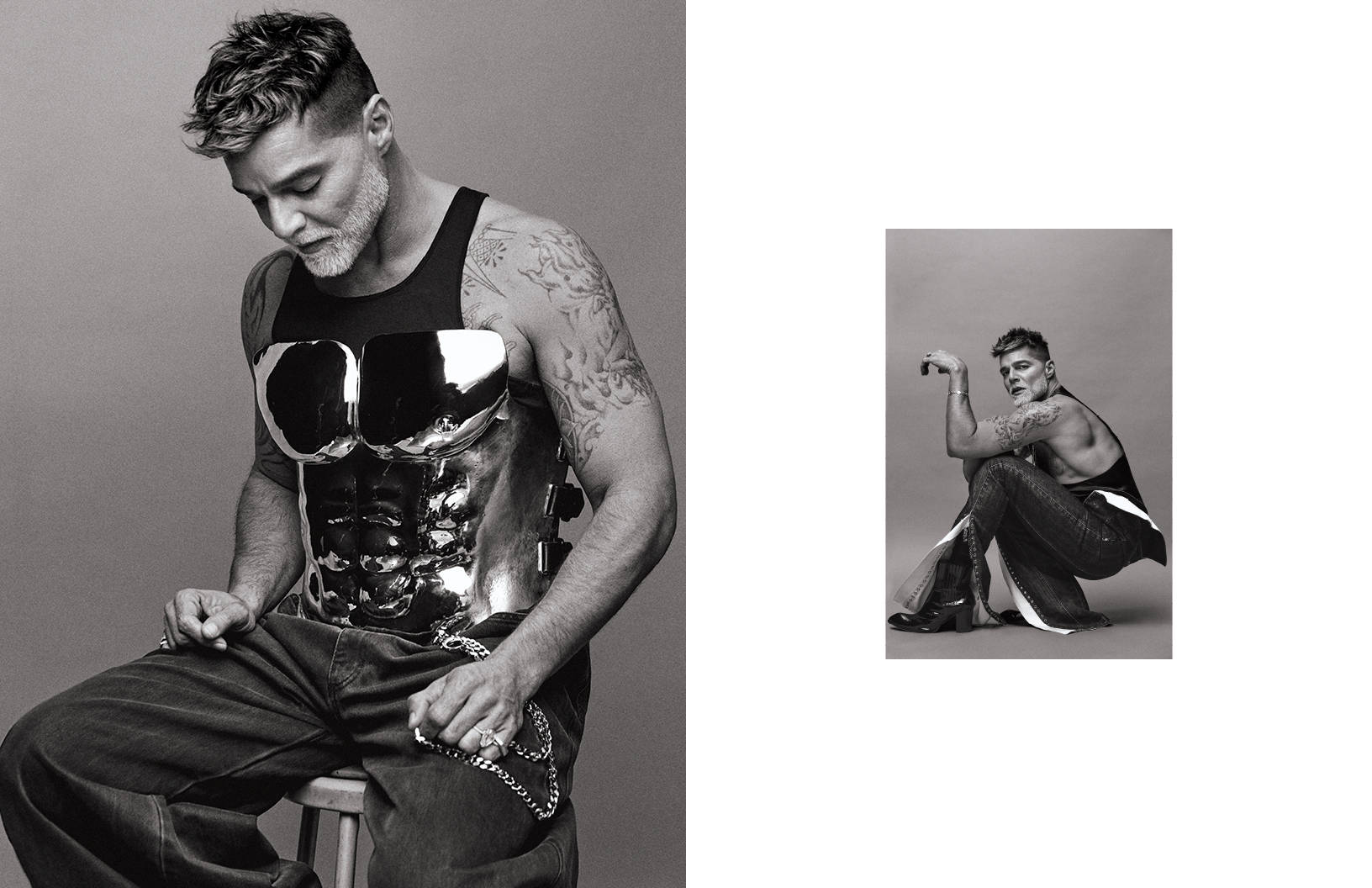 Ricky Martin, shiny metallic corset, tattoos, HD Desktop Wallpaper