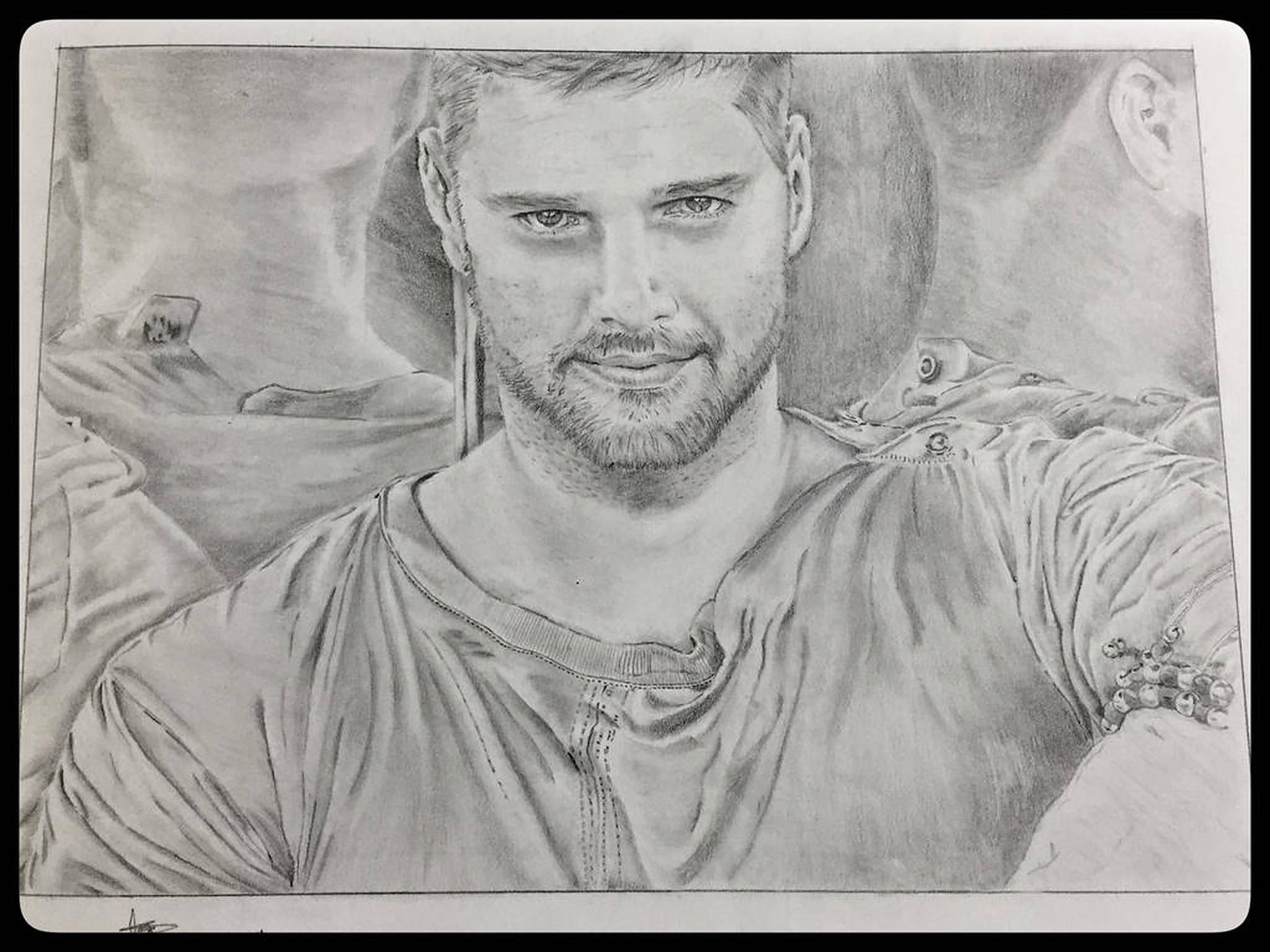 Ricky Martin, pencil sketch, beard, Full HD Desktop Wallpaper
