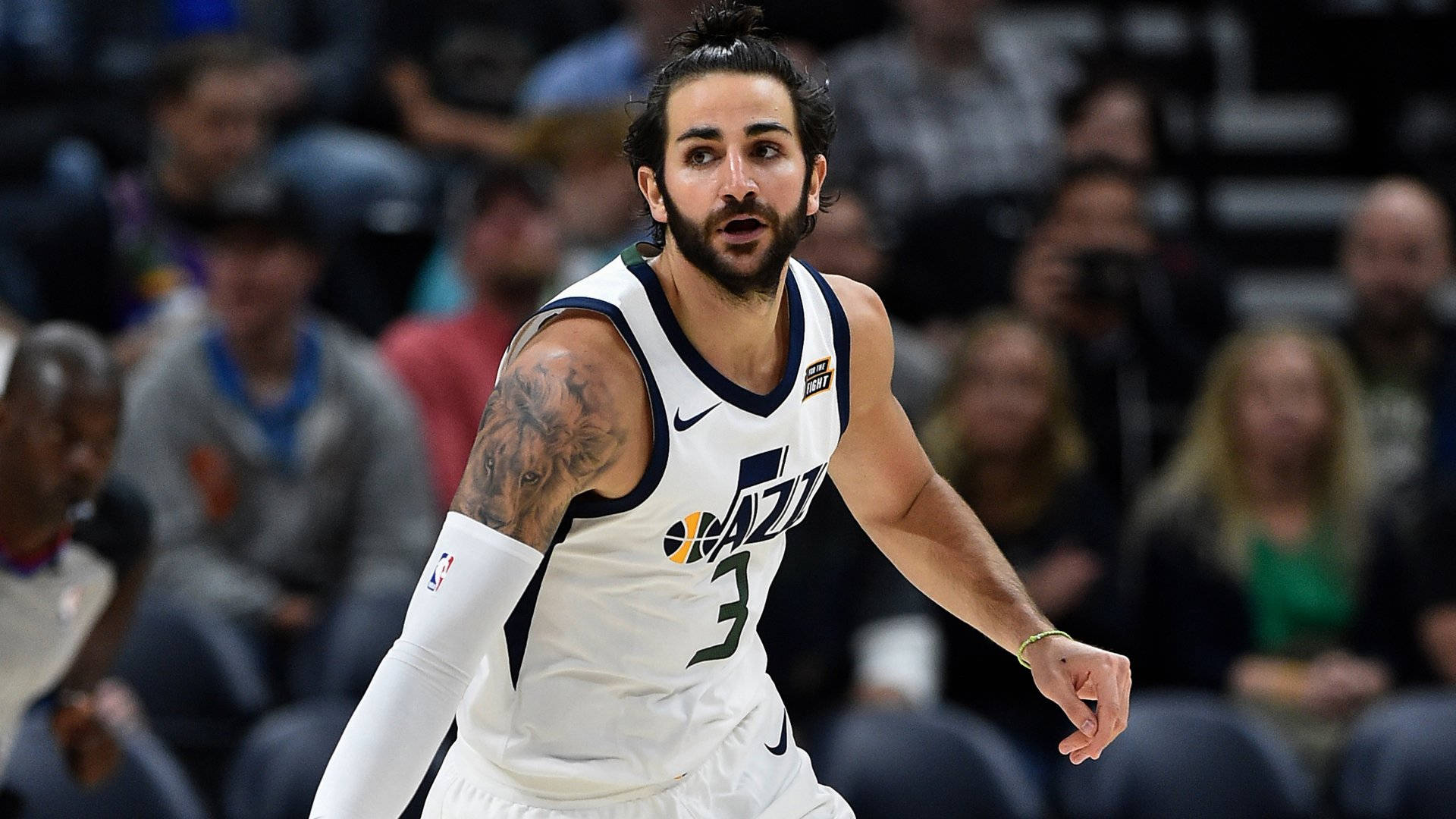 Ricky Rubio, white Jazz jersey, number 3, Full HD Desktop Wallpaper