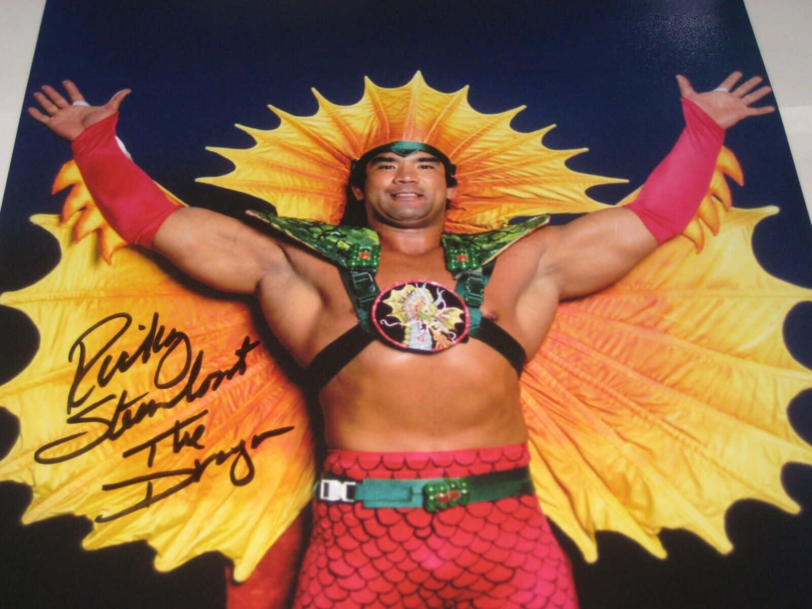 Ricky Steamboat, vibrant red and yellow costume, sunburst wings, HD Desktop Wallpaper