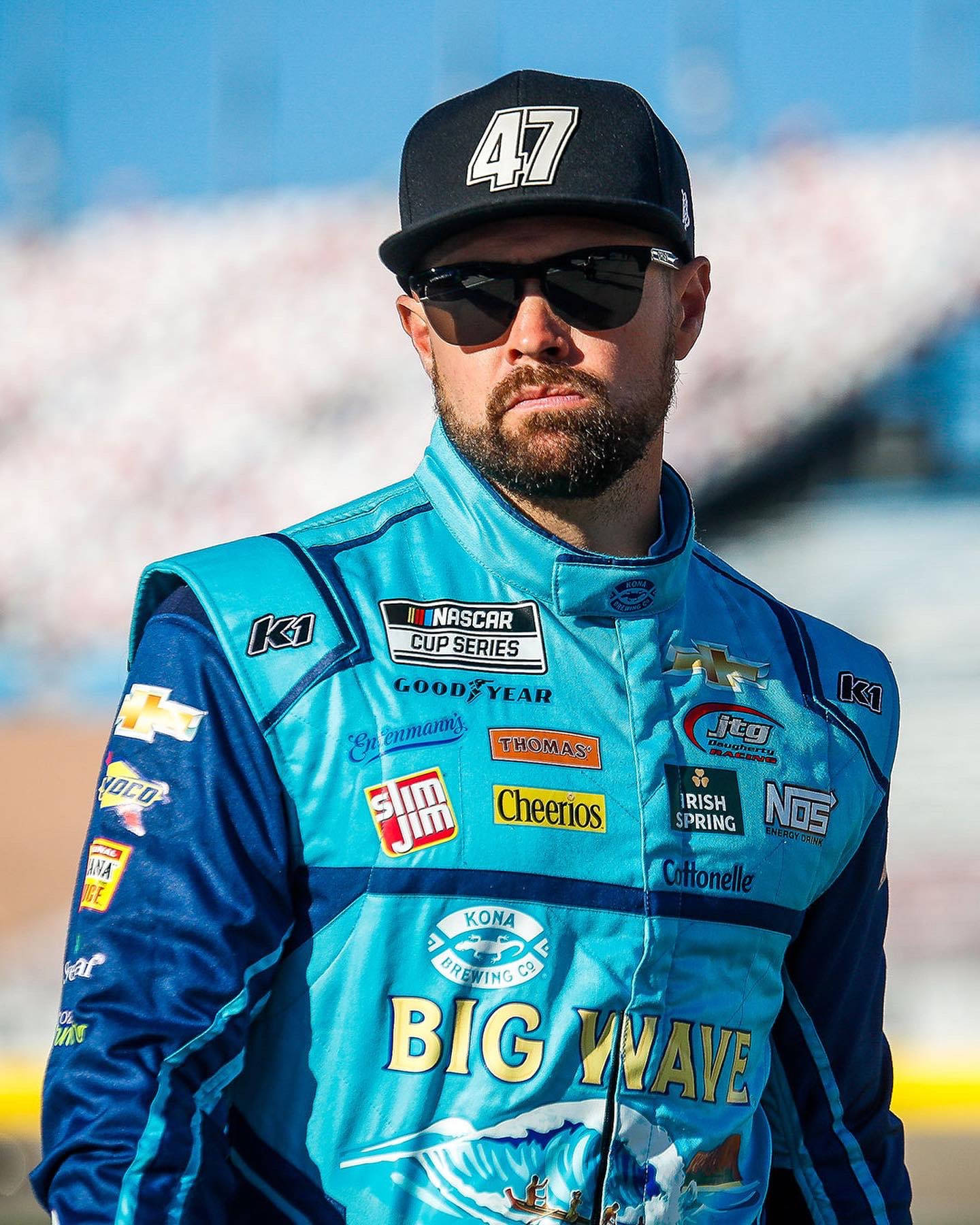 Ricky Stenhouse Jr, blue and teal racing suit, sponsor logos, HD Phone Wallpaper