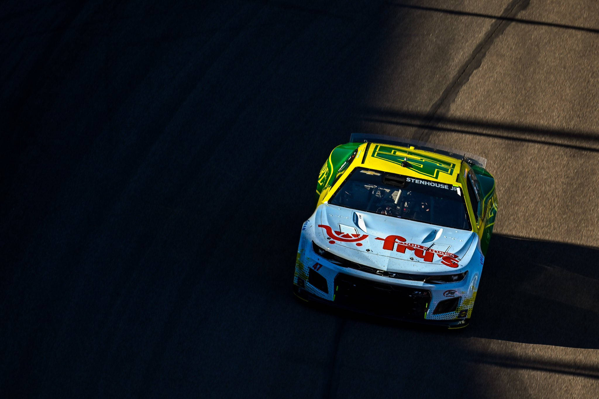 Ricky Stenhouse Jr, vibrant green yellow and white, sunlit asphalt track, Full HD Desktop Wallpaper