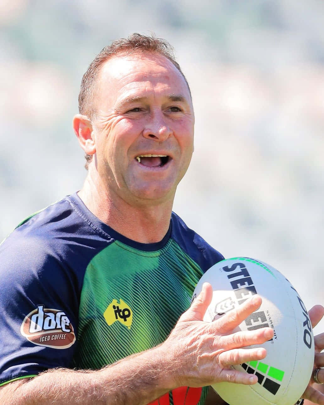 Ricky Stuart, green and blue jersey, white rugby ball, HD Phone Wallpaper