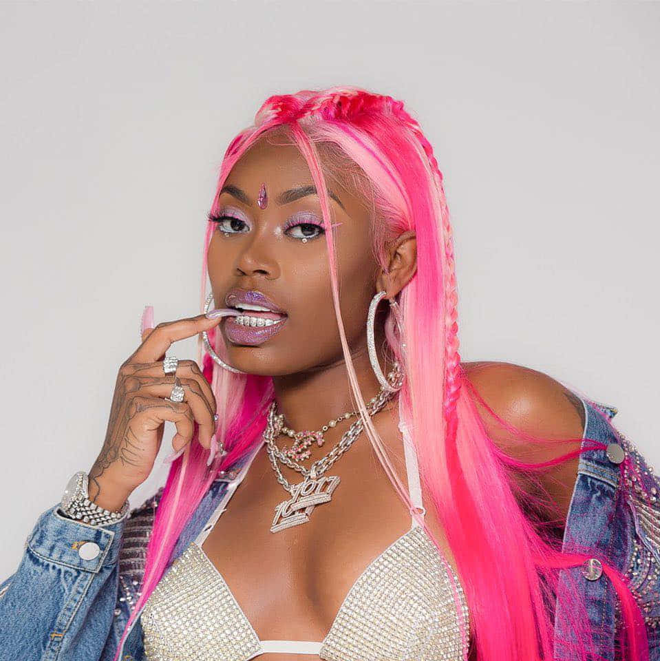 Rico Nasty, pink hair, glittery makeup, SD Phone Wallpaper