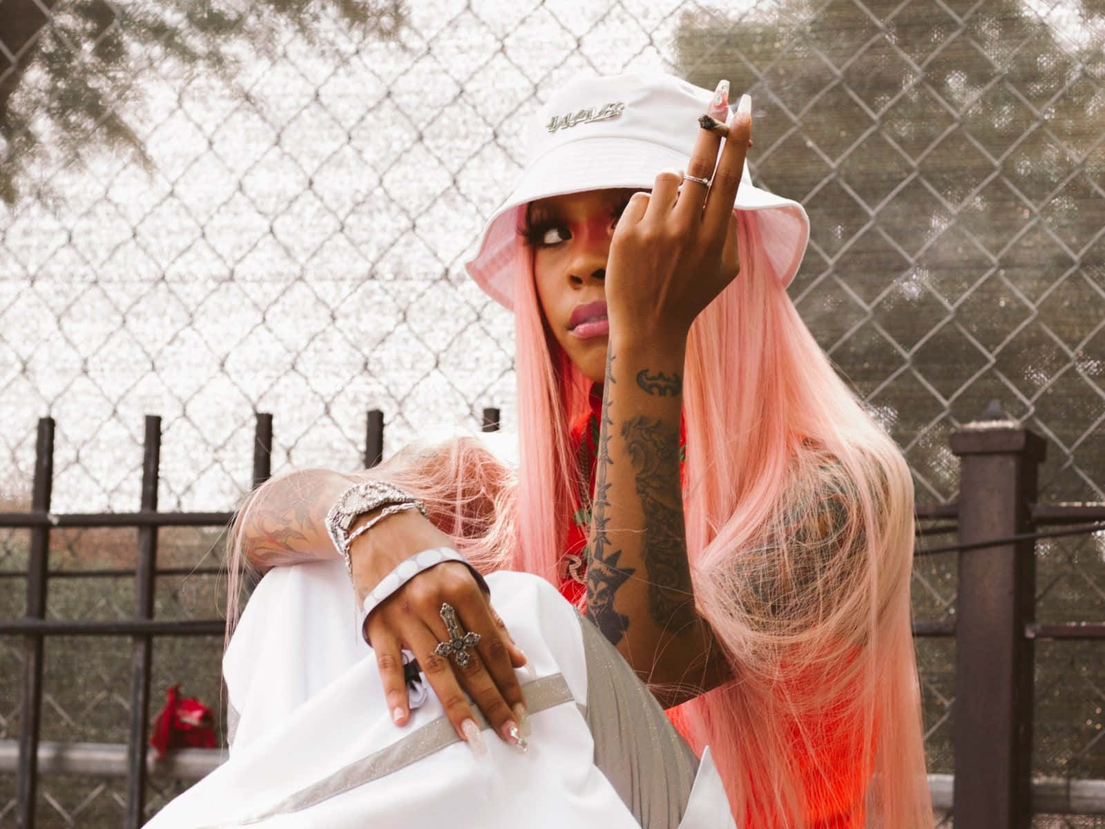 Rico Nasty, pink hair, tattoos, HD Desktop Wallpaper