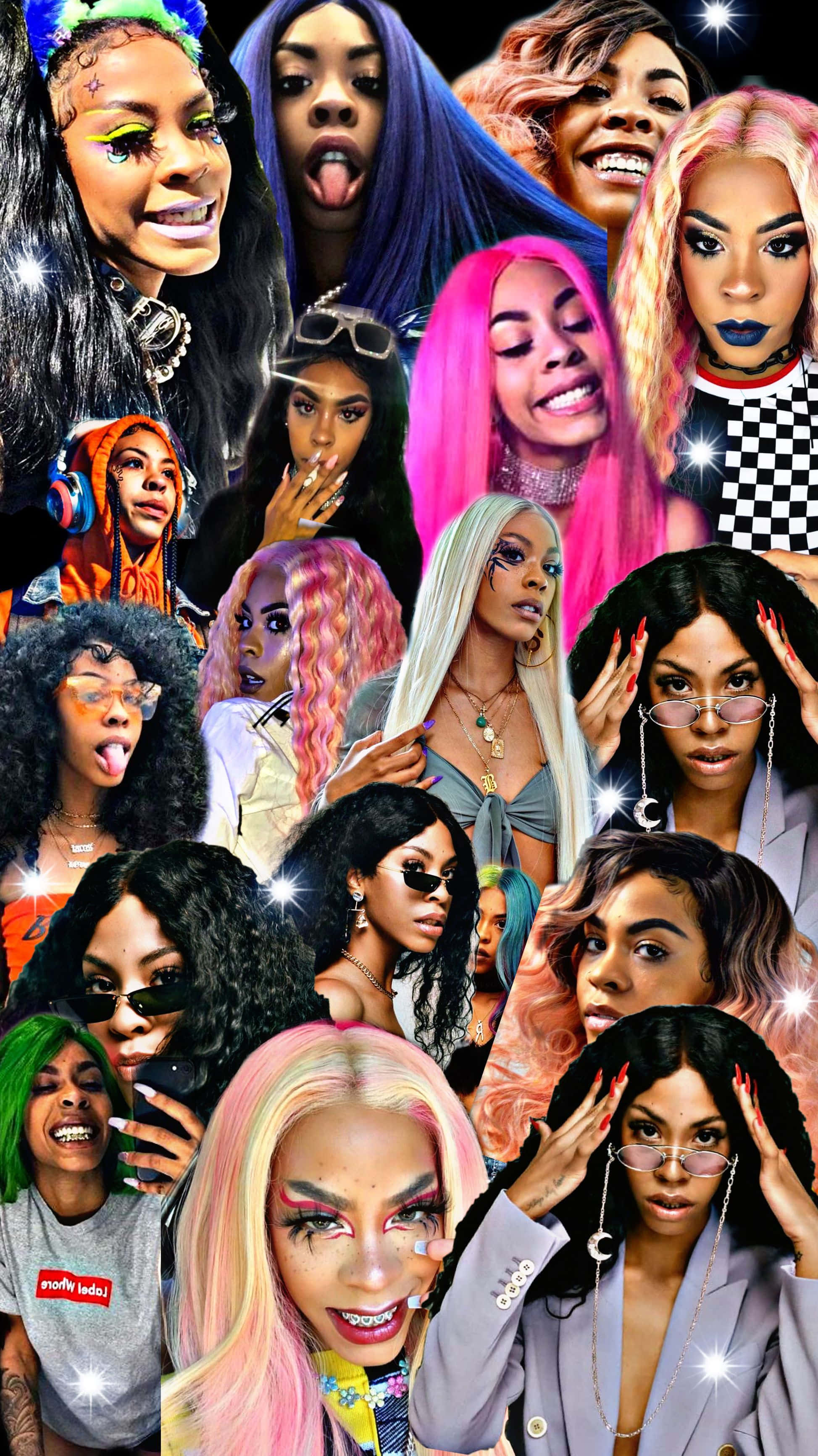 Rico Nasty, glittering makeup, bold colorful hair, 2K Phone Wallpaper